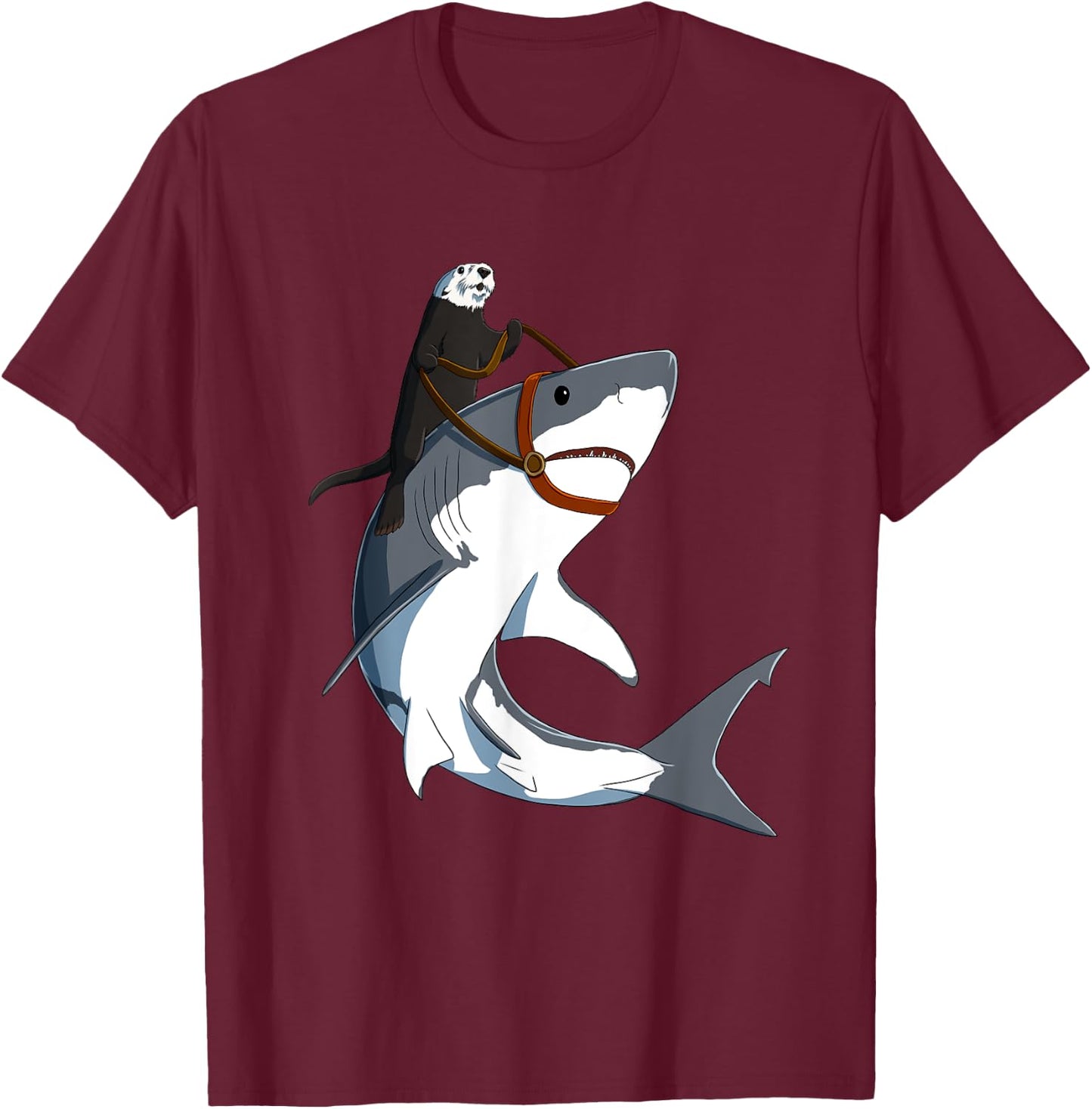 Funny Sea Otter Riding Shark T-Shirt - T-Shirt | Maroon