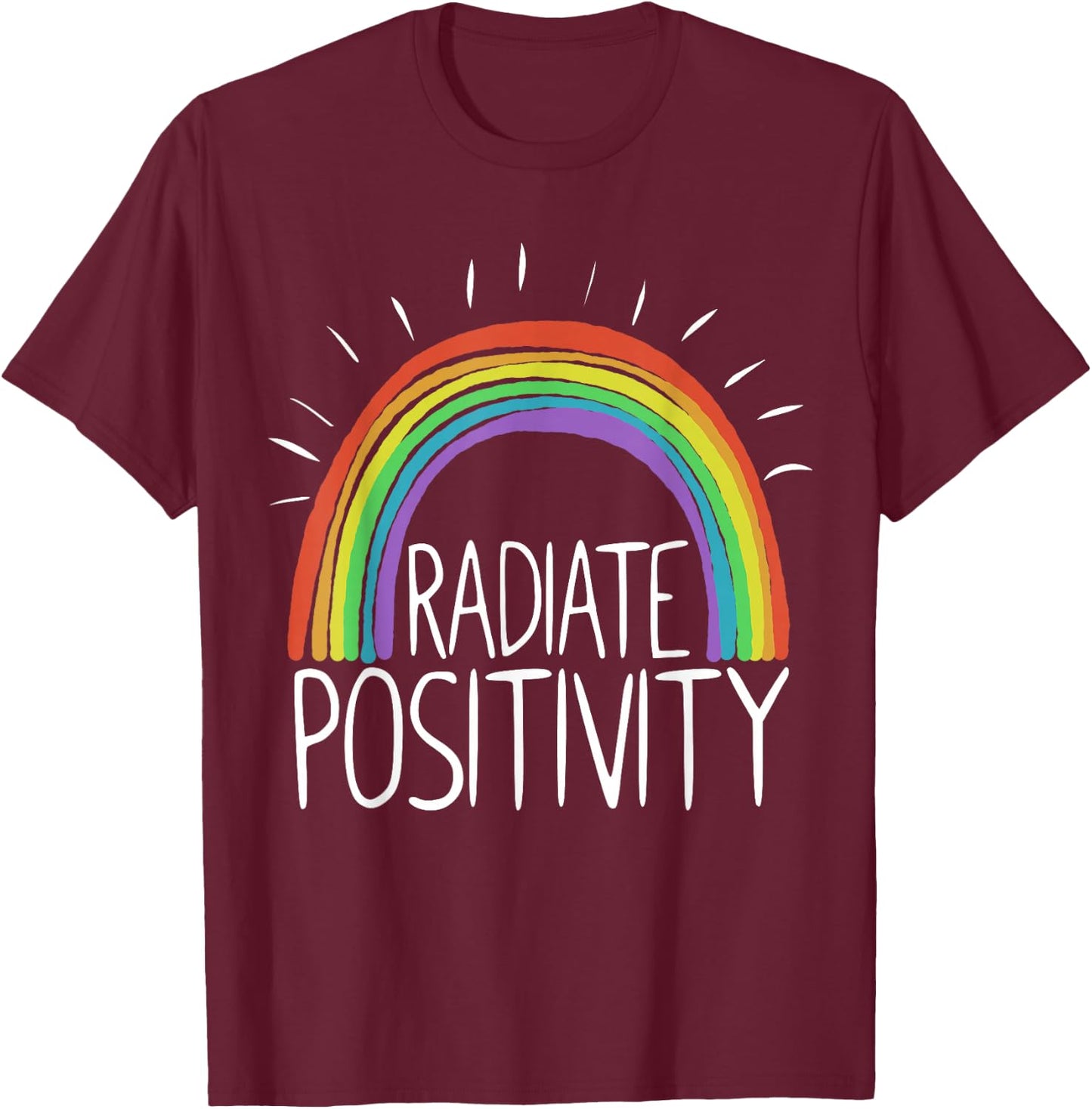 Rainbow Rays Positive Motivation T-Shirt - T-Shirt | Maroon