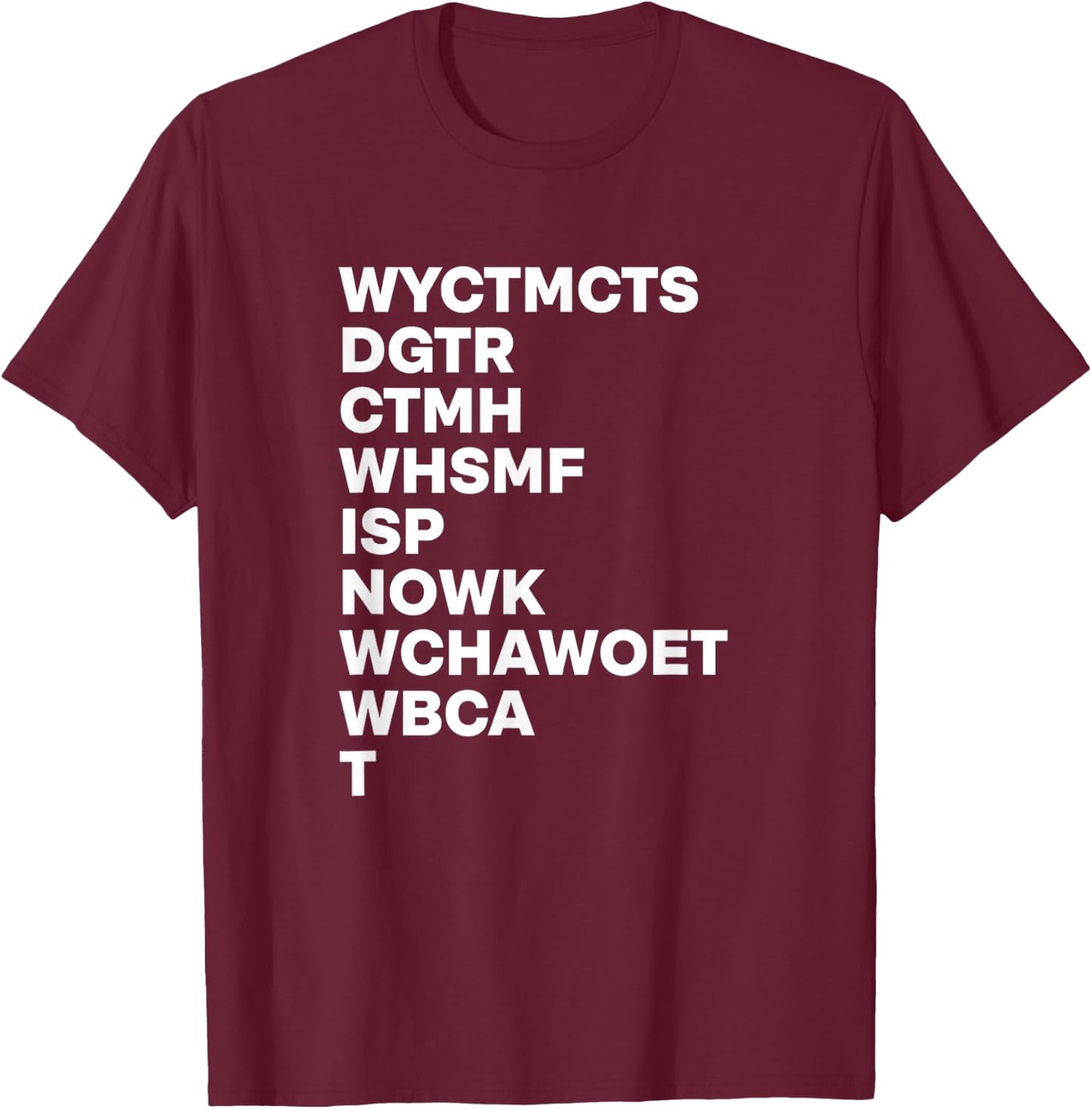 Wyctmcts Dgtr Ctmh Whsmf Isp Nowk Wchawoet Wbca T Literary T-Shirt - T-Shirt | Maroon