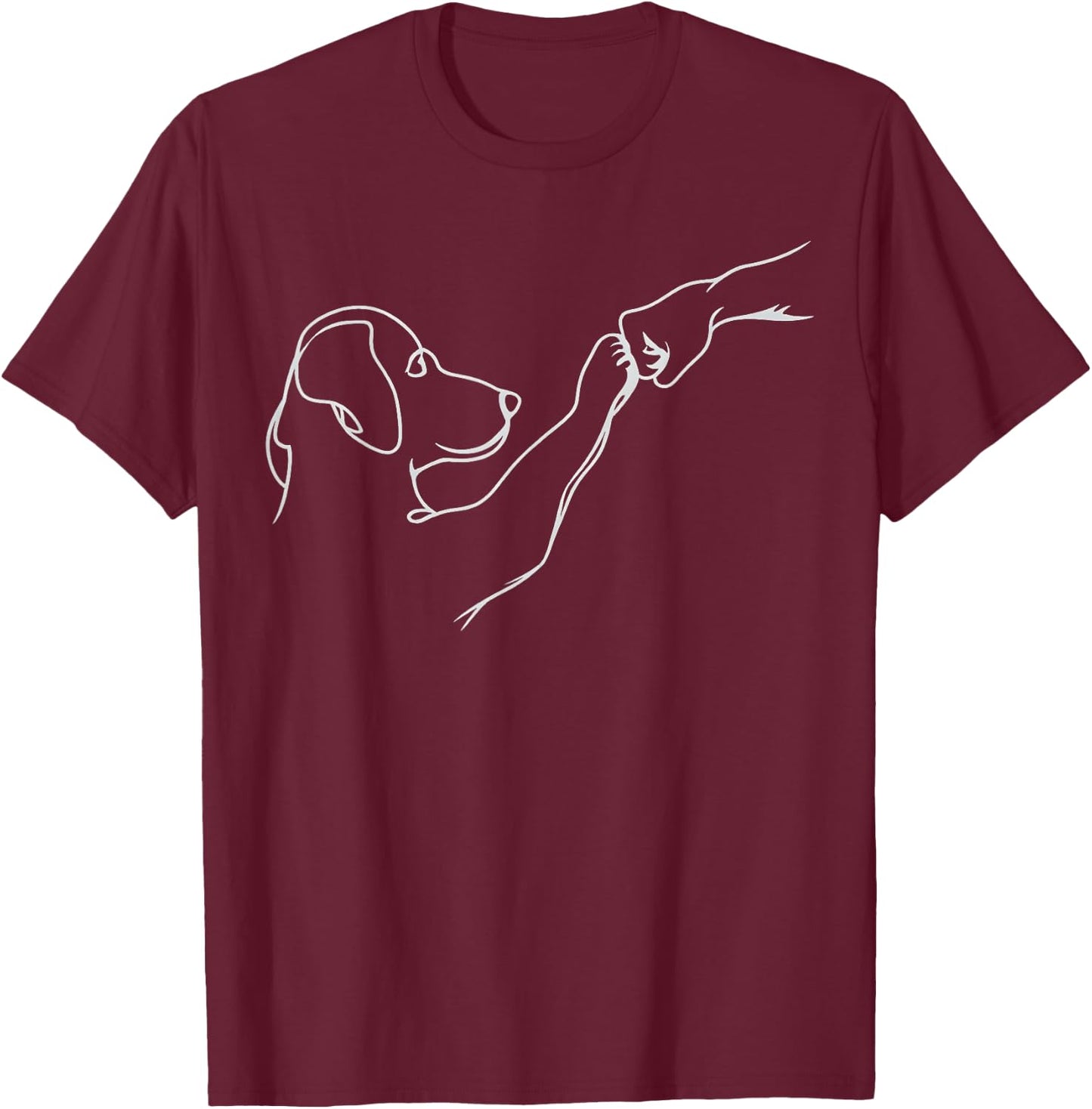 Dog and People Hitting Hand Dog Man Friendship Bump Dog Paw , black, S T-Shirt - T-Shirt | Maroon