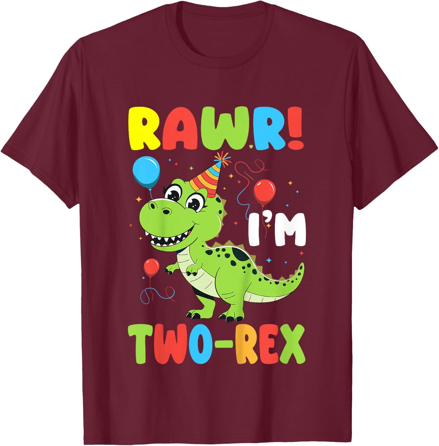 Kids Rawr I'm Two-Rex Dinosaur Kids 2nd Birthday 2 Years Old T-Shirt - T-Shirt | Maroon