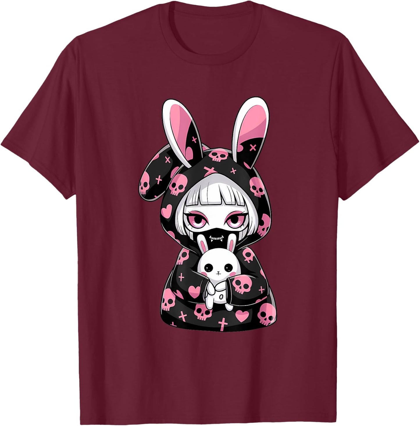 Kawaii Gothic Girl Chibi Style Bunny E-Girl Gothic Grunge T-Shirt - T-Shirt | Maroon