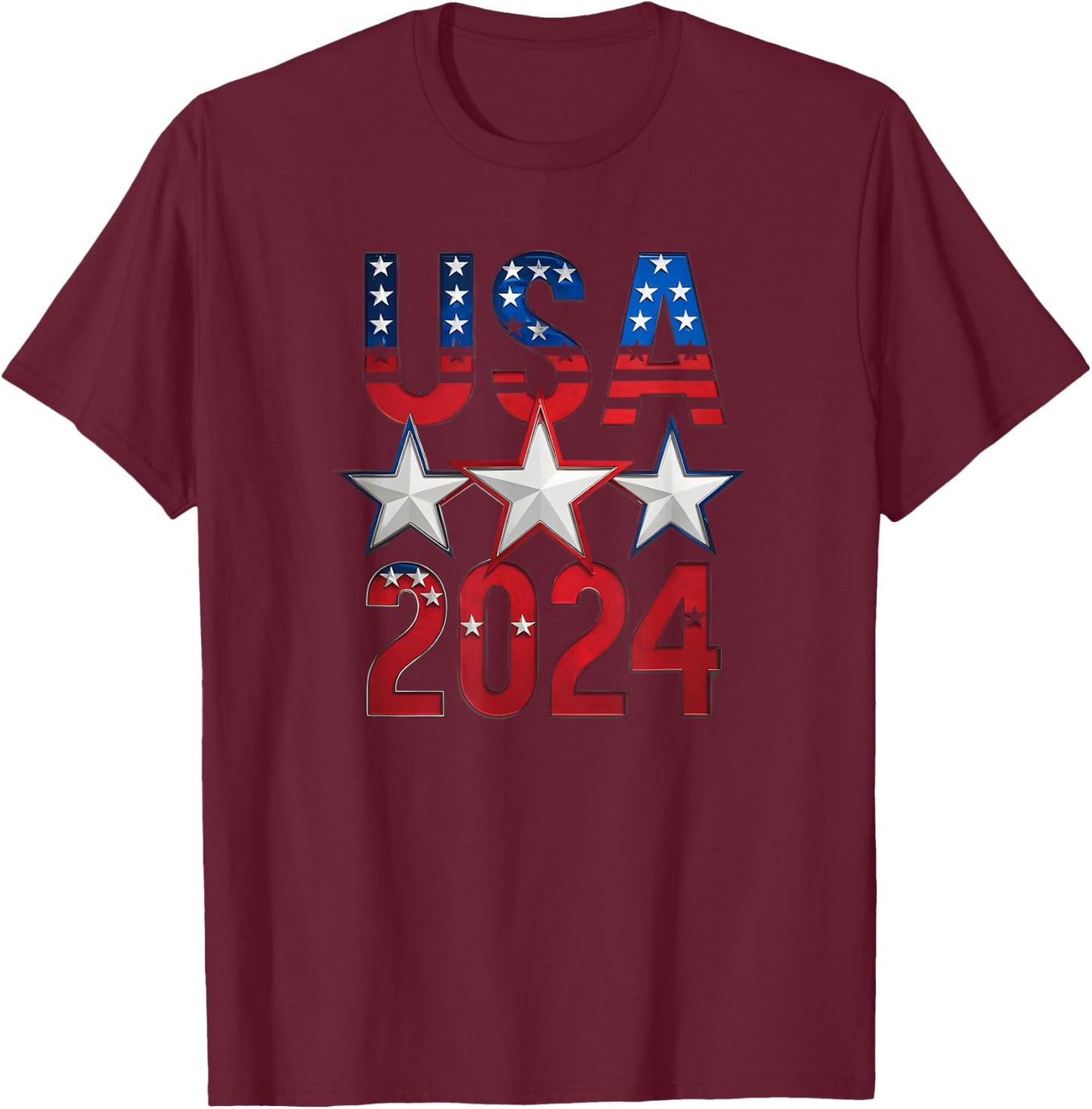 USA Patriotic Team Sports 2024, American Flag T-Shirt - T-Shirt | Maroon