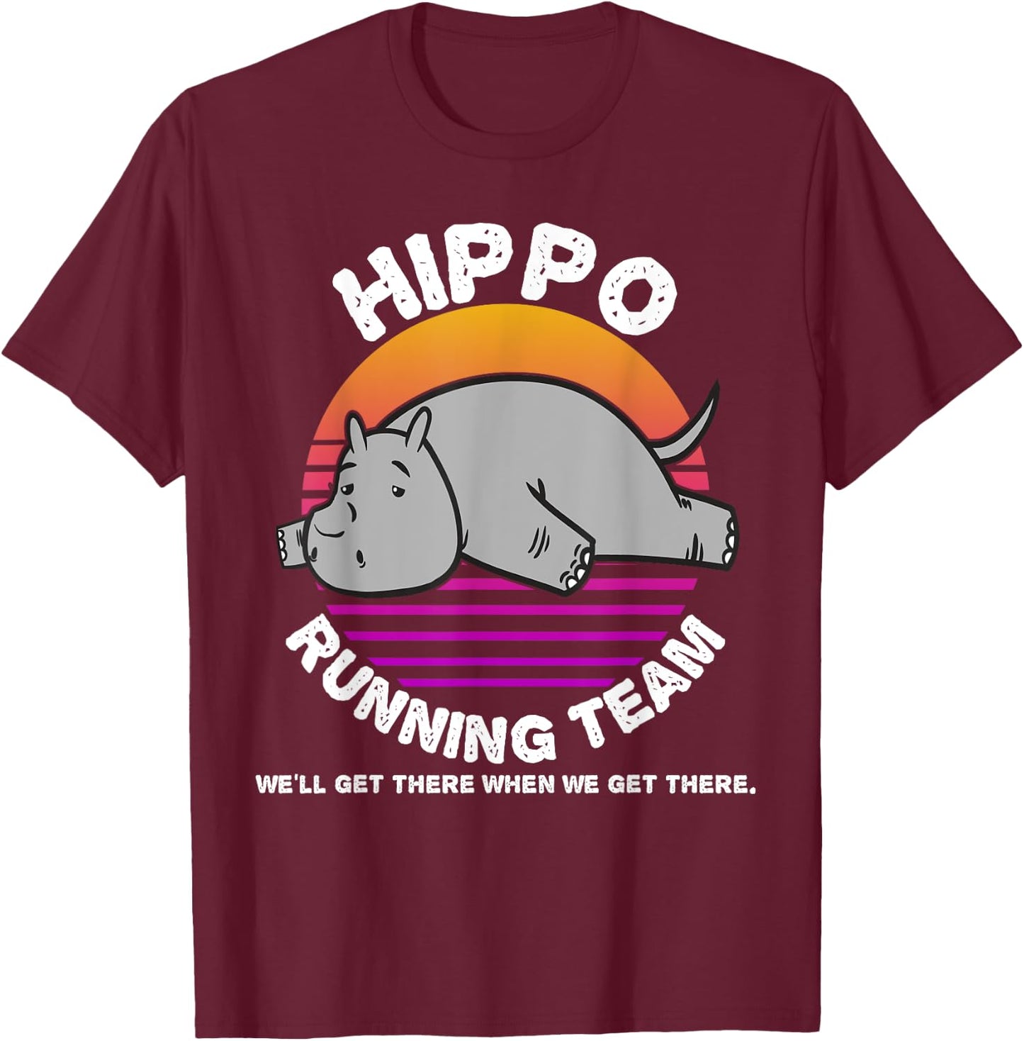 Funny Hippo Running Team Shirt Kids Men Women Gift T-Shirt - T-Shirt | Maroon