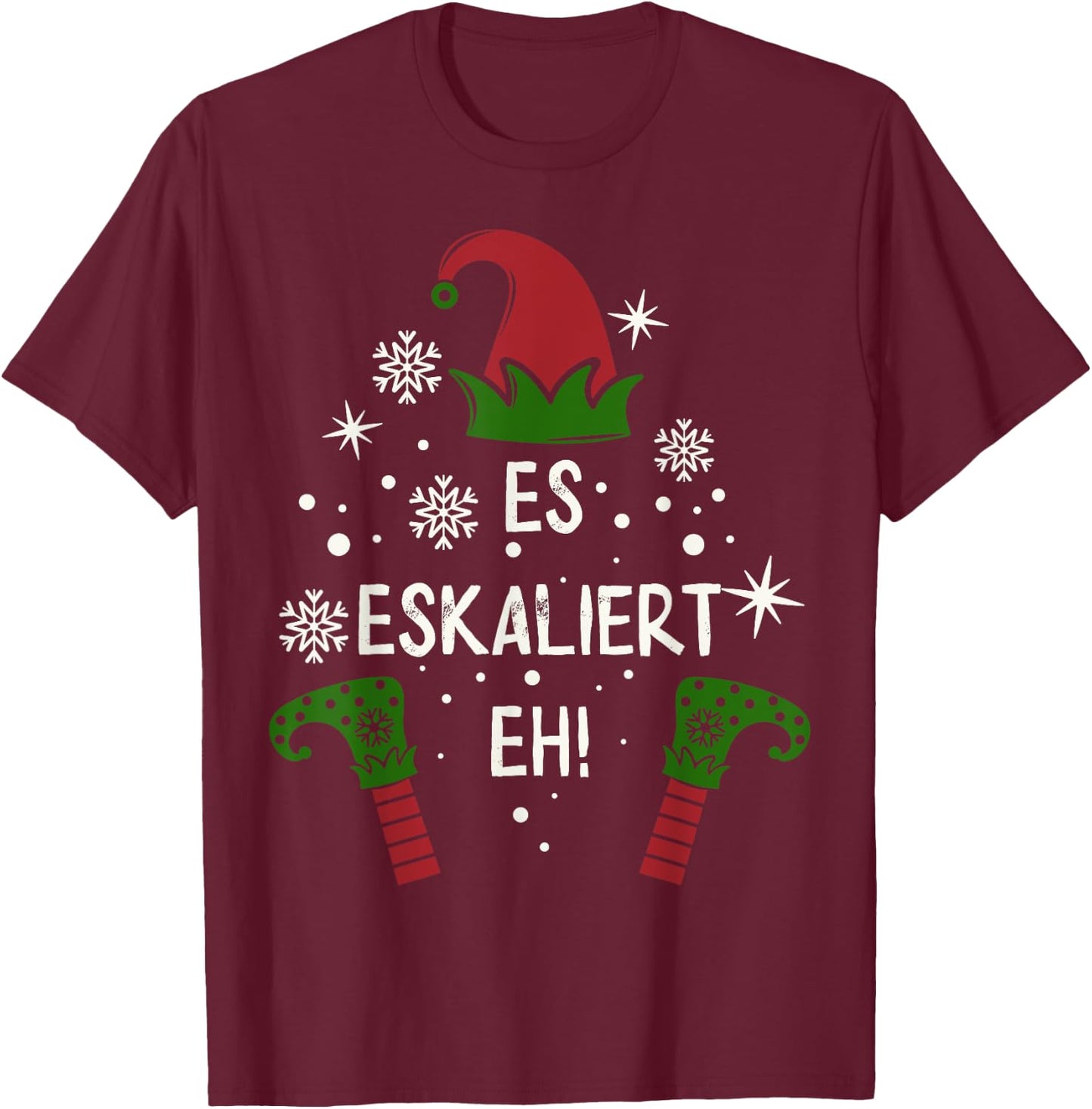Es Eskaliert Eh! Elfen Familien Partnerlook Weihnachten T-Shirt - T-Shirt | Maroon