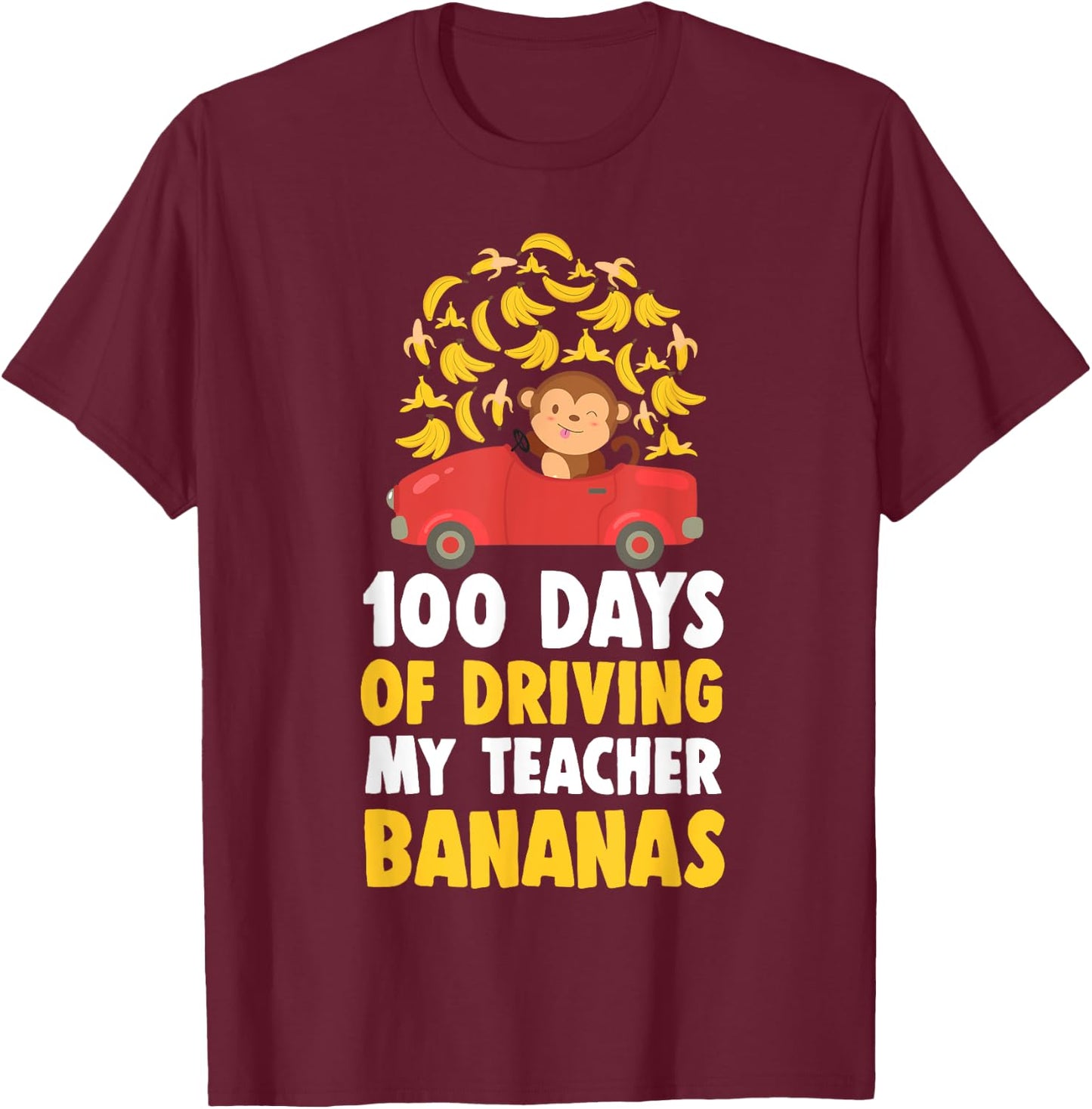 100th Day Of School Teacher Banana Monkey Pun Men Women Girls Kids T-Shirt - T-Shirt | Maroon