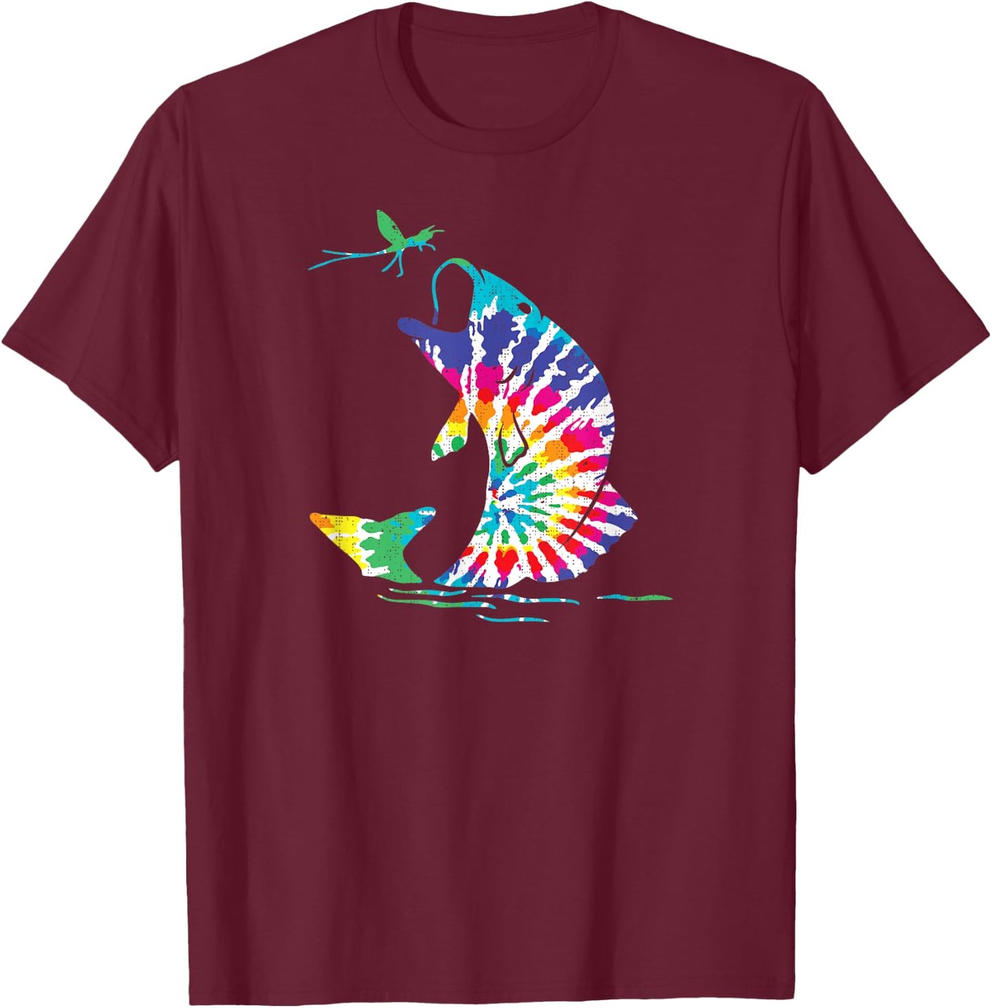 Tye Dye Fly Fishing Trout Bass T-Shirt - T-Shirt | Maroon