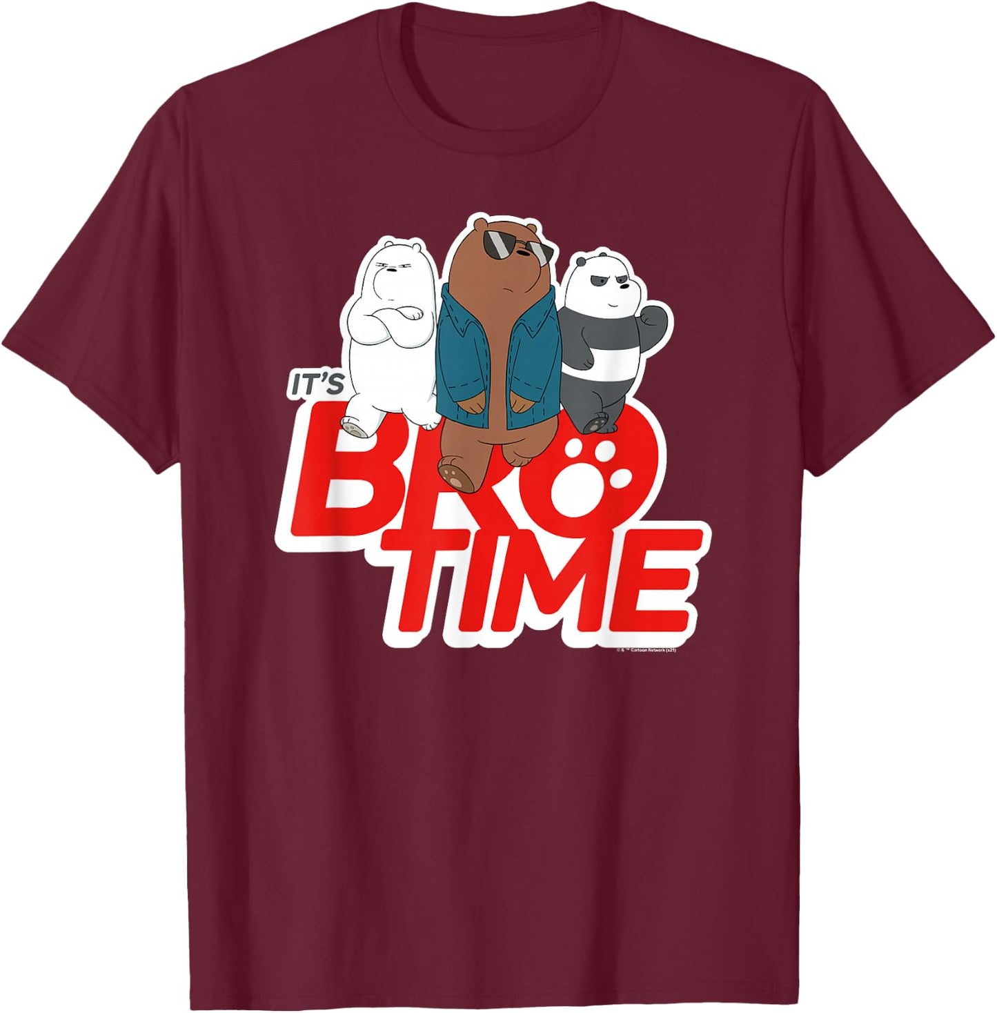 We Bare Bears Grizz Panda Ice Bear It's Bro Time T-Shirt - T-Shirt | Maroon