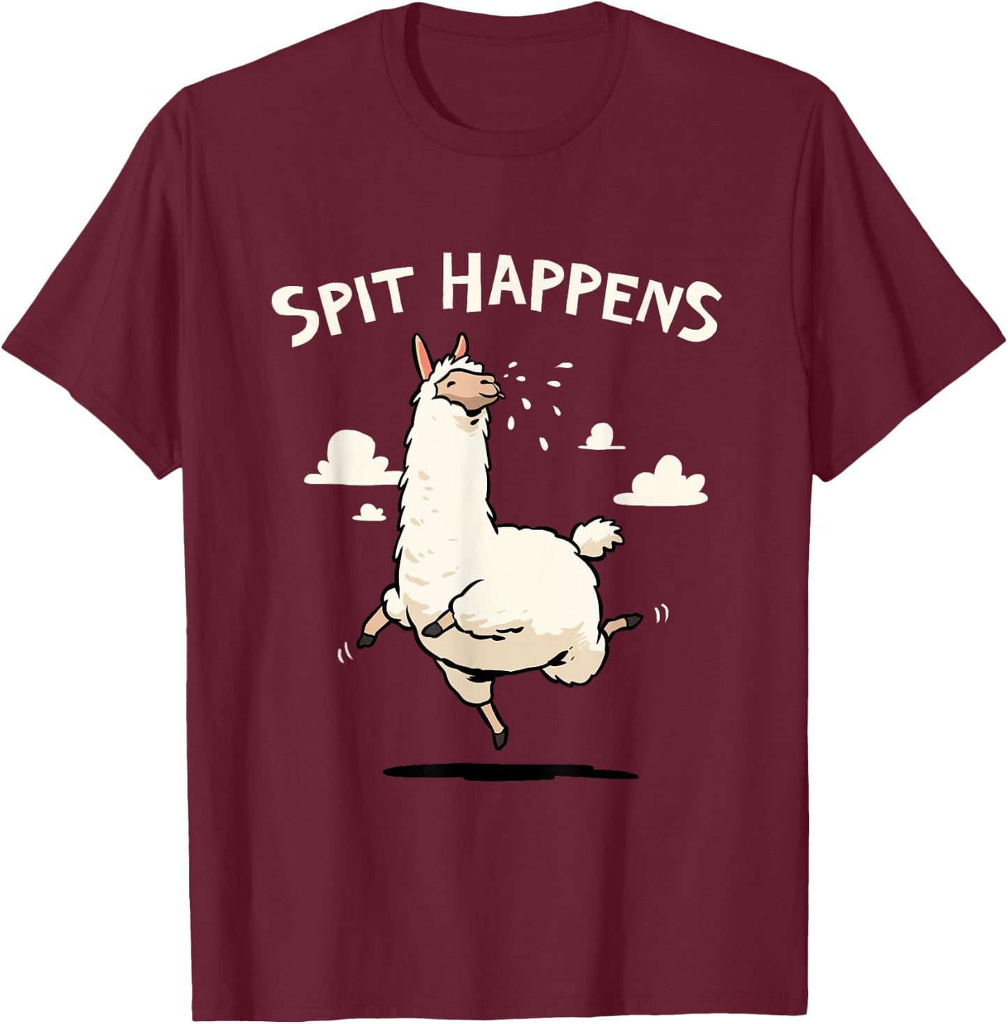 Spit Happens Funny Llama Cartoon T-Shirt - T-Shirt | Maroon