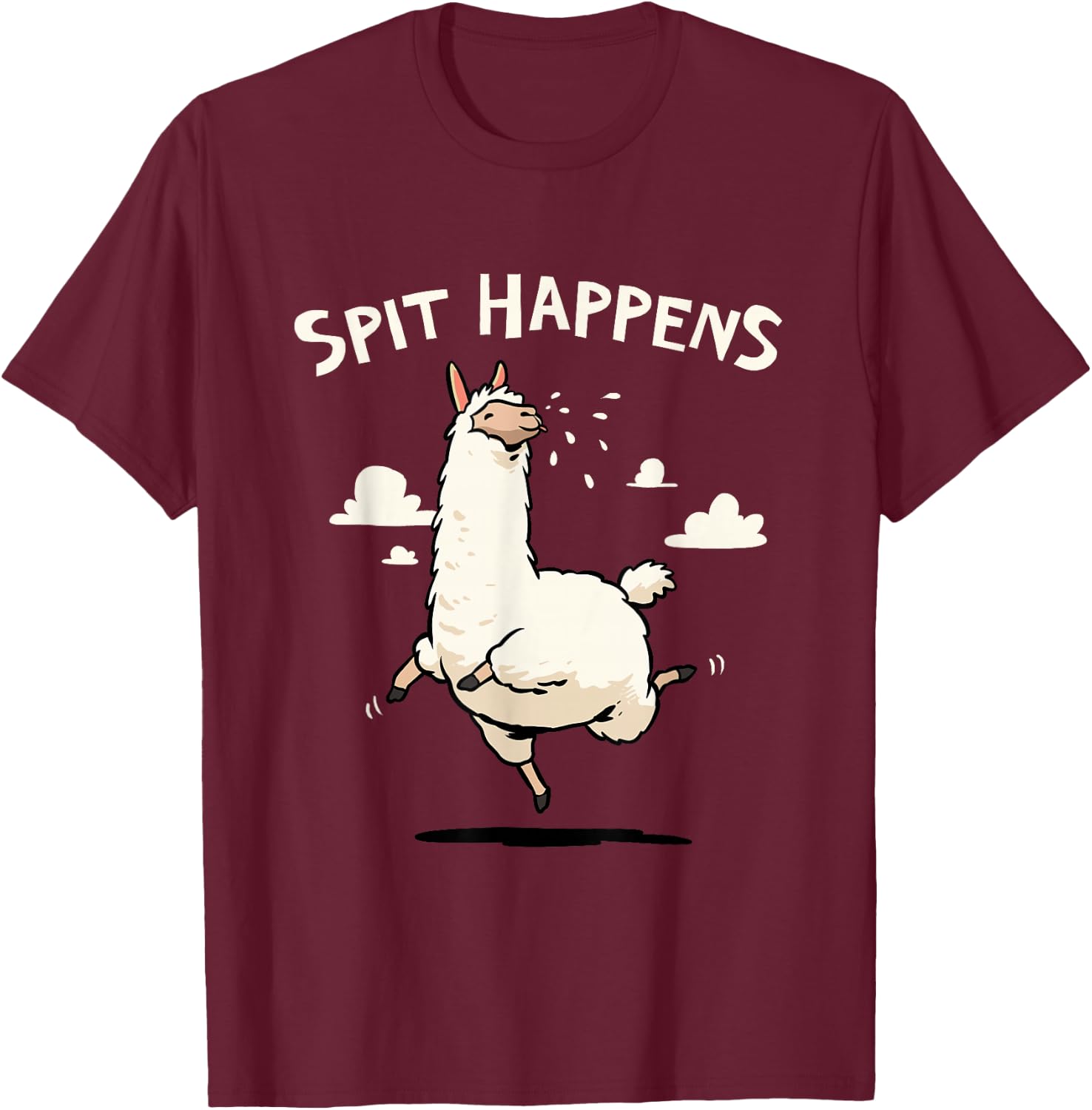 Spit Happens Funny Llama Cartoon T-Shirt - T-Shirt | Maroon