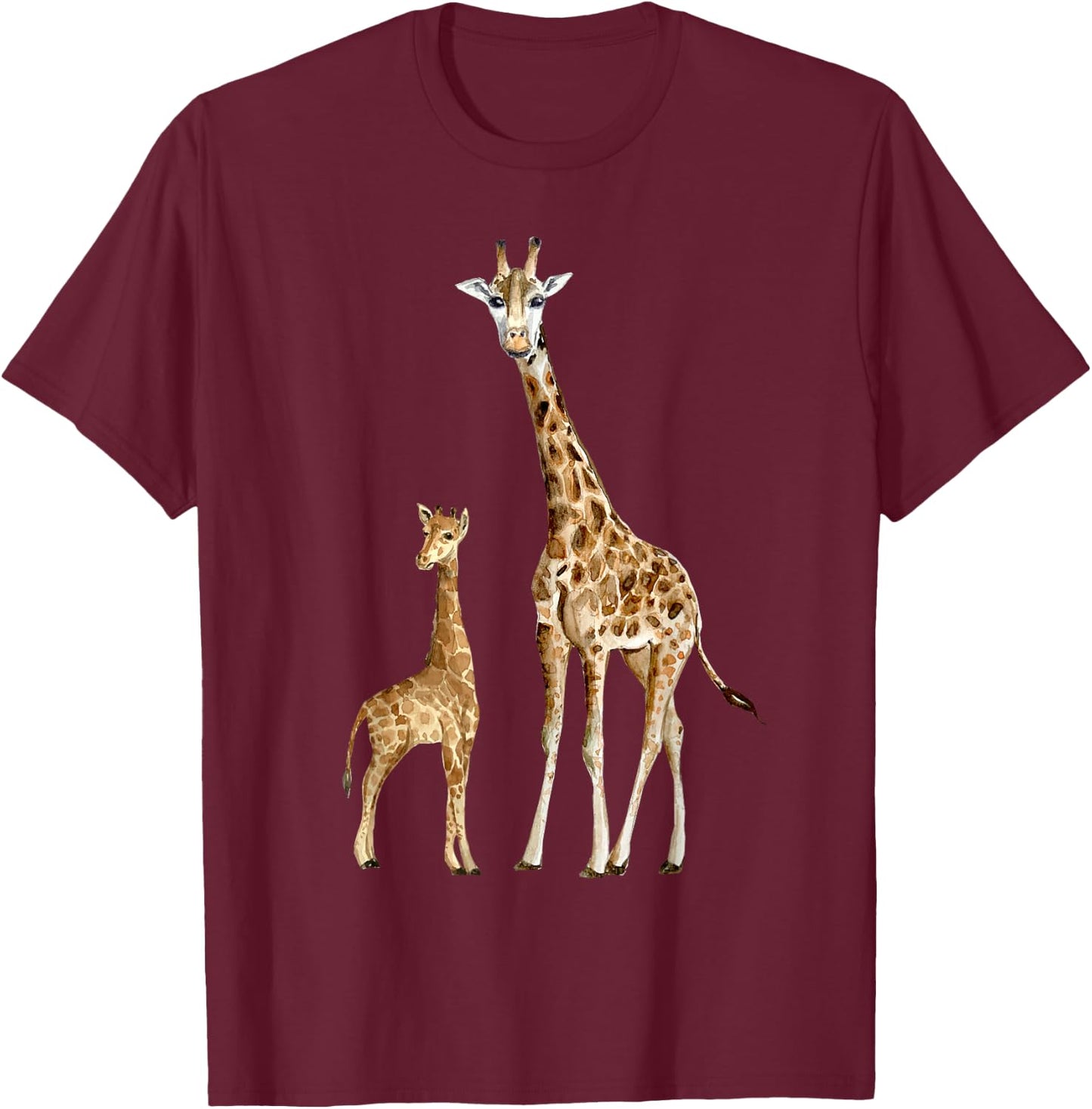 Mama & Baby Giraffe Wildlife T-Shirt - T-Shirt | Maroon