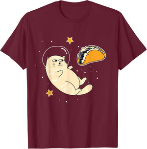 Astronaut Cat in Outer Space | Taco Moon T-Shirt - T-Shirt | Maroon