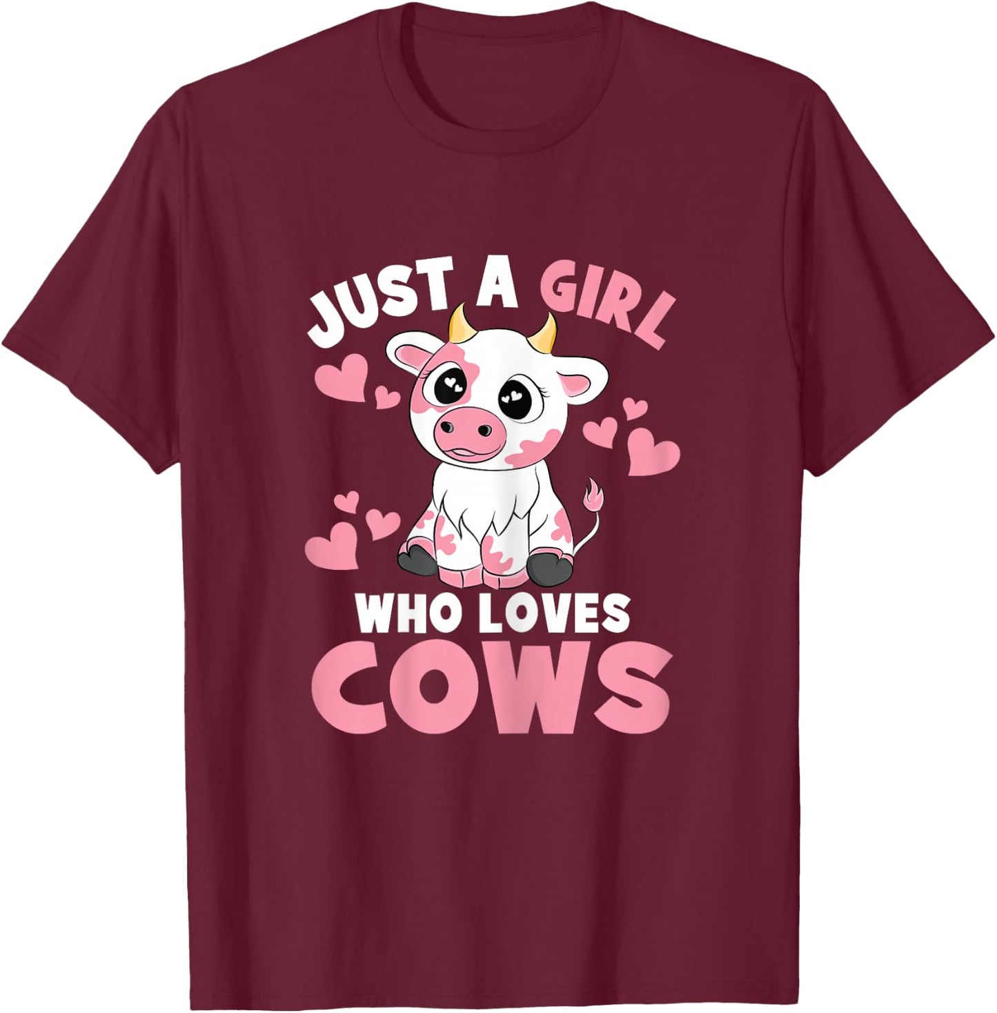 Just A Girl Who Loves Cows Cute Cow Lover Cow Print Kids T-Shirt - T-Shirt | Maroon