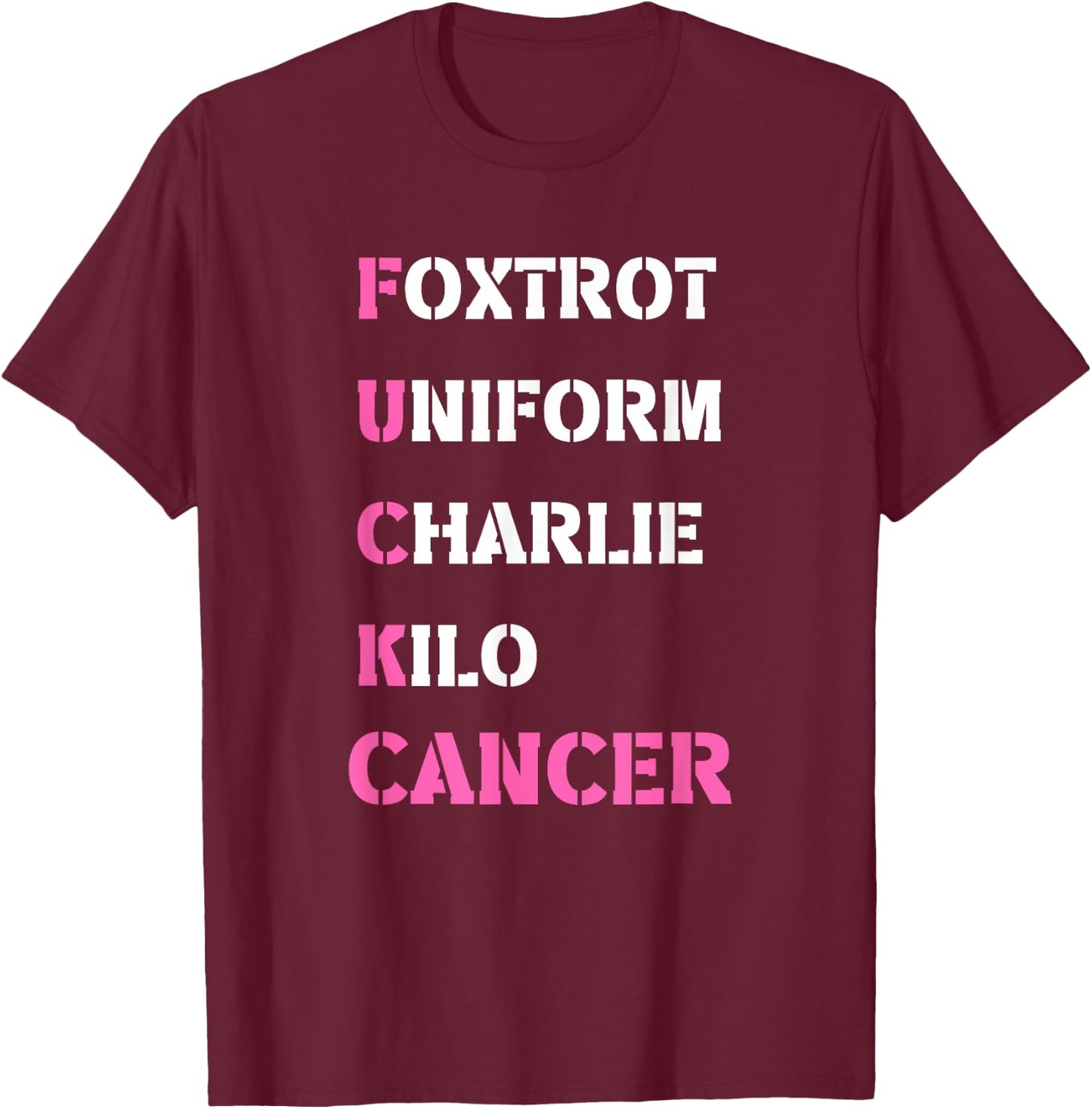 Foxtrot Uniform Charlie Kilo F-ck Breast Cancer - Support T-Shirt - T-Shirt | Maroon