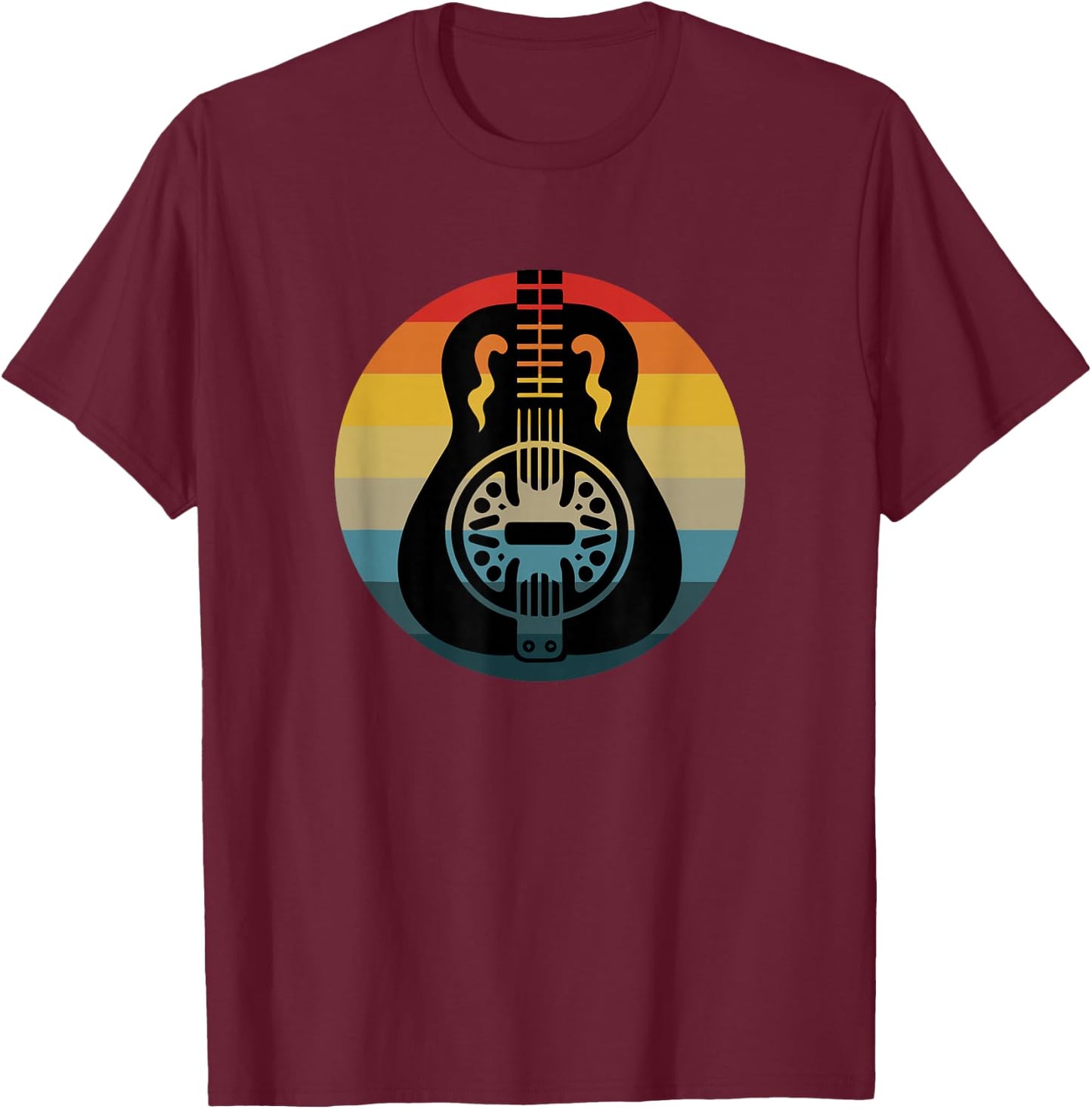 Retro Dobro Resonator Guitar Vintage Sunset Music Lover T-Shirt - T-Shirt | Maroon