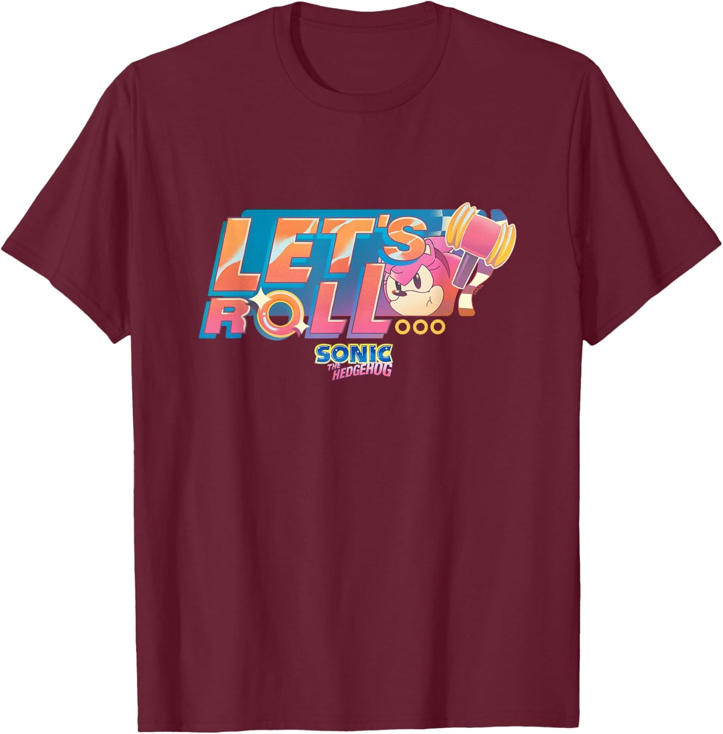 Sonic The Hedgehog Let's Roll Amy Rose Vintage T-Shirt - T-Shirt | Maroon