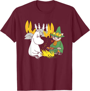 Moomin Moomintroll & Snuffkin Campfire Scary Hattifatteners , black T-Shirt - T-Shirt | Maroon