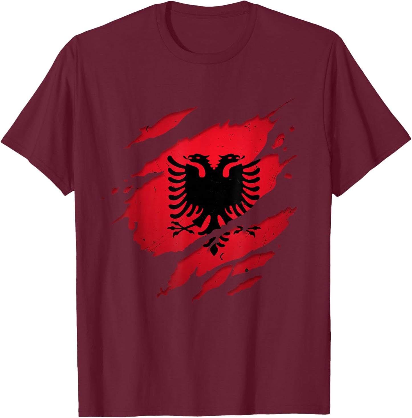 Stolze albanische Hemden | zerrissene Albanien-Flagge T-Shirt - T-Shirt | Maroon