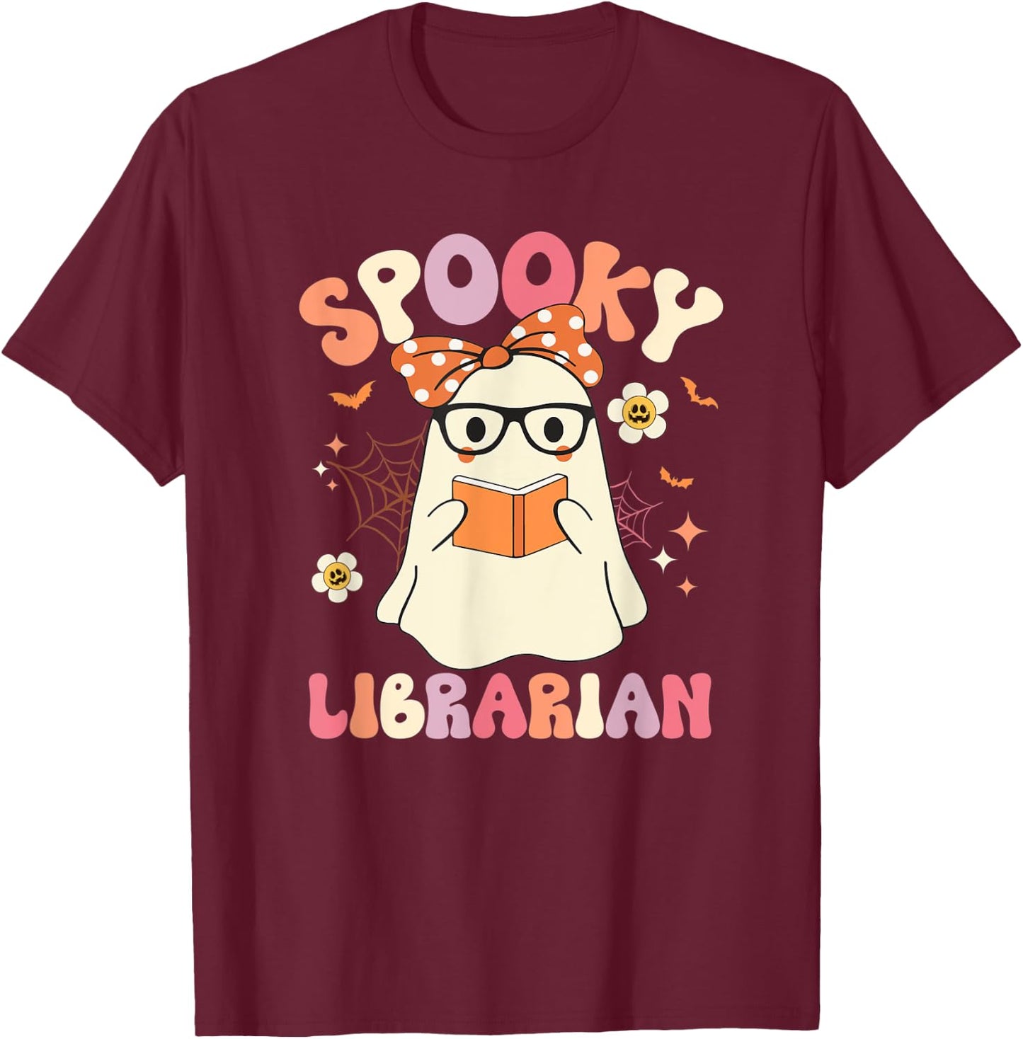 Groovy Spooky Librarian Ghost Vintage Halloween Costume T-Shirt - T-Shirt | Maroon