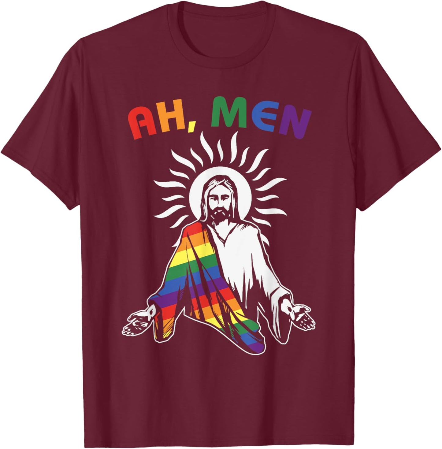 Ah Men Funny Flag LGBT Gay Pride Jesus Freedom , Black, S T-Shirt - T-Shirt | Maroon