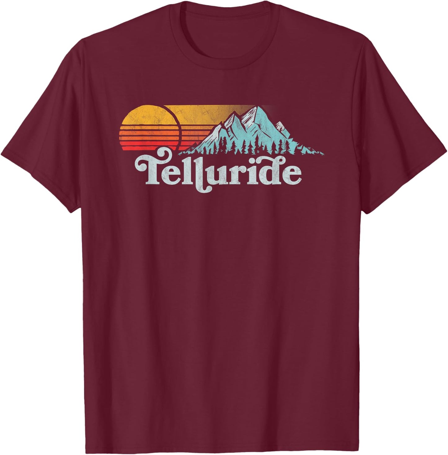 Vintage Telluride Retro Distressed Vibe Mountains 80s Sun T-Shirt - T-Shirt | Maroon