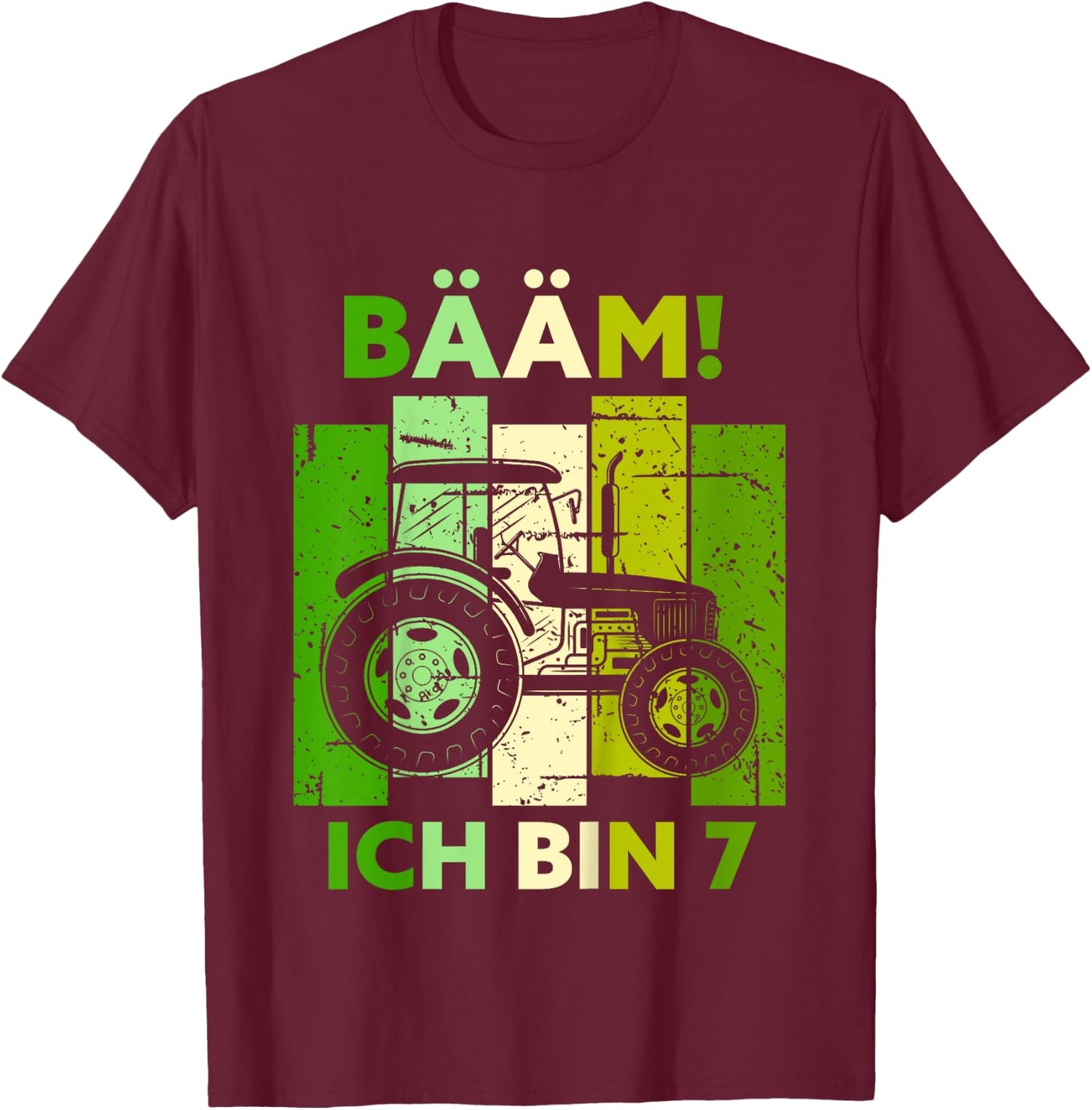 Kinder Bääm! Ich bin 7 Sieben Jahre Junge 7. Geburtstag Traktor T-Shirt - T-Shirt | Maroon