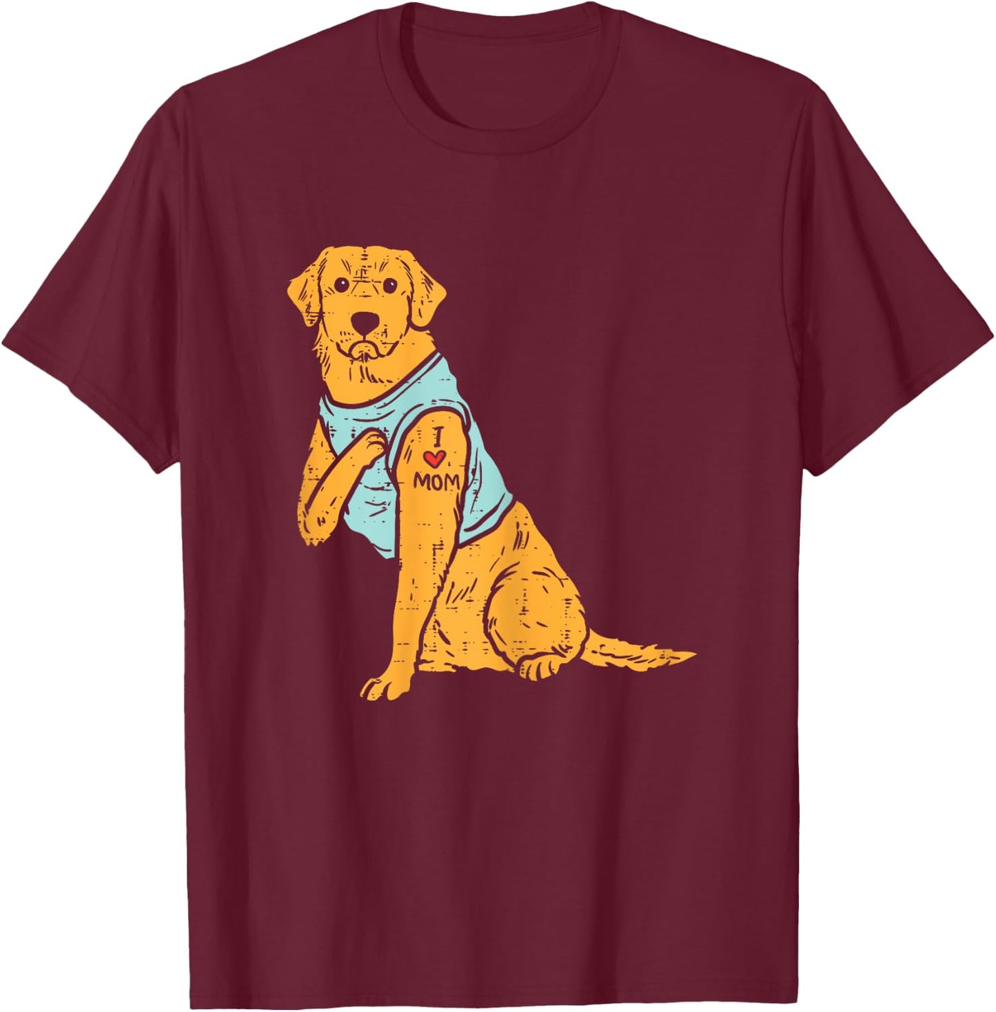 I Love Mom Golden Retriever Labrador Dog Lover Women Gift T-Shirt - T-Shirt | Maroon