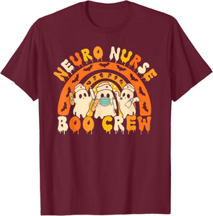 Neuro Nurse Boo Crew Retro Spooky Ghost Nursing Halloween T-Shirt - T-Shirt | Maroon