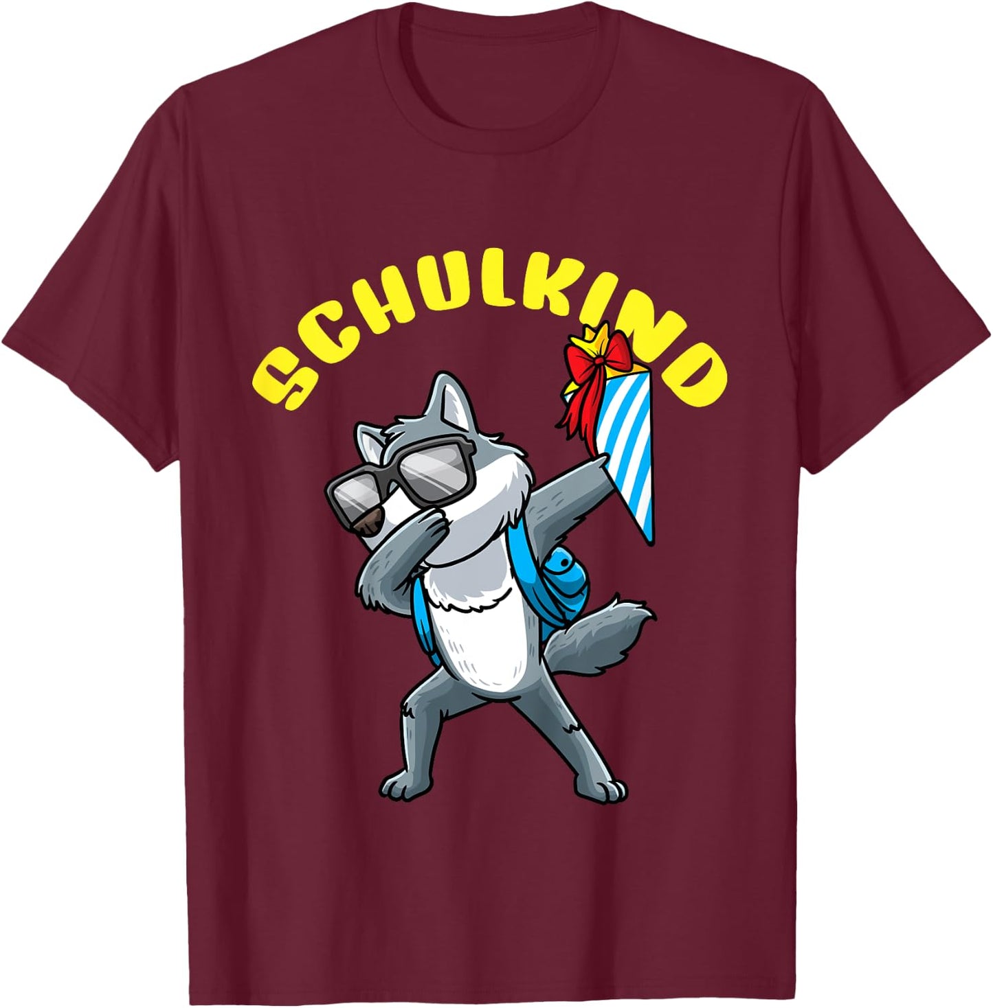 Kinder Einschulung Schulkind Schultüte Wolf Schulanfang T-Shirt - T-Shirt | Maroon