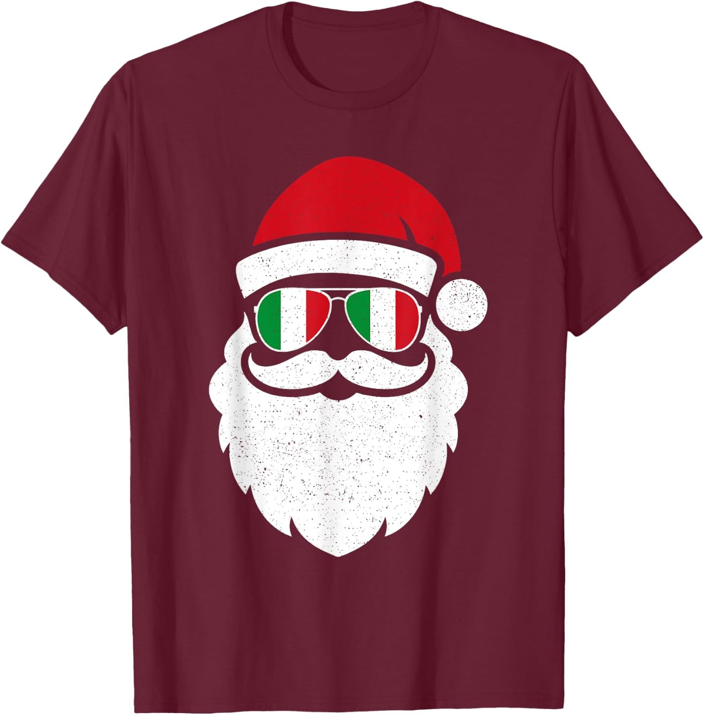 Funny Santa In Italy Flag Glasses Christmas Pajama Fun Xmas T-Shirt - T-Shirt | Maroon