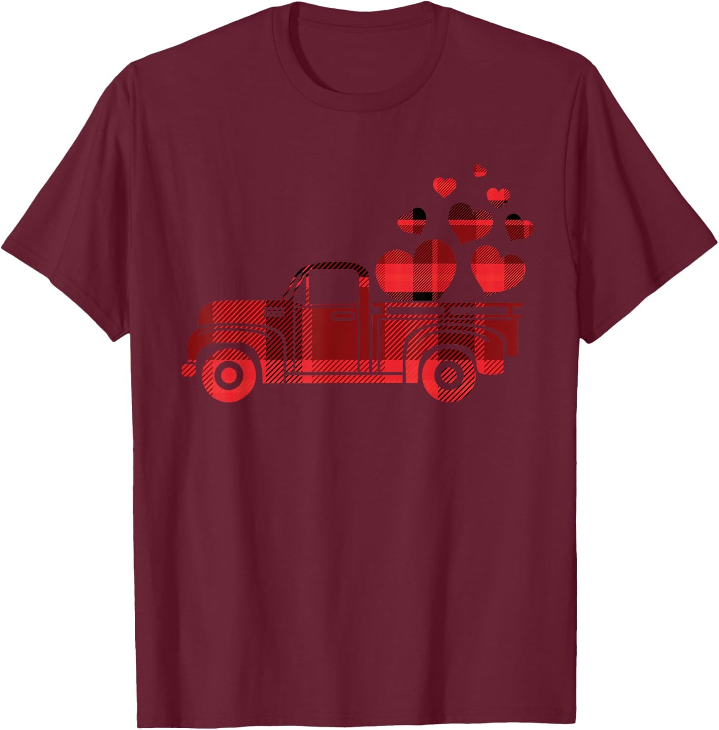 Valentines Plaid Pickup Truck Vintage Red Car Hearts T-Shirt - T-Shirt | Maroon