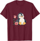 Cute Penguin with Rose Animal Illustration T-Shirt - T-Shirt | Maroon