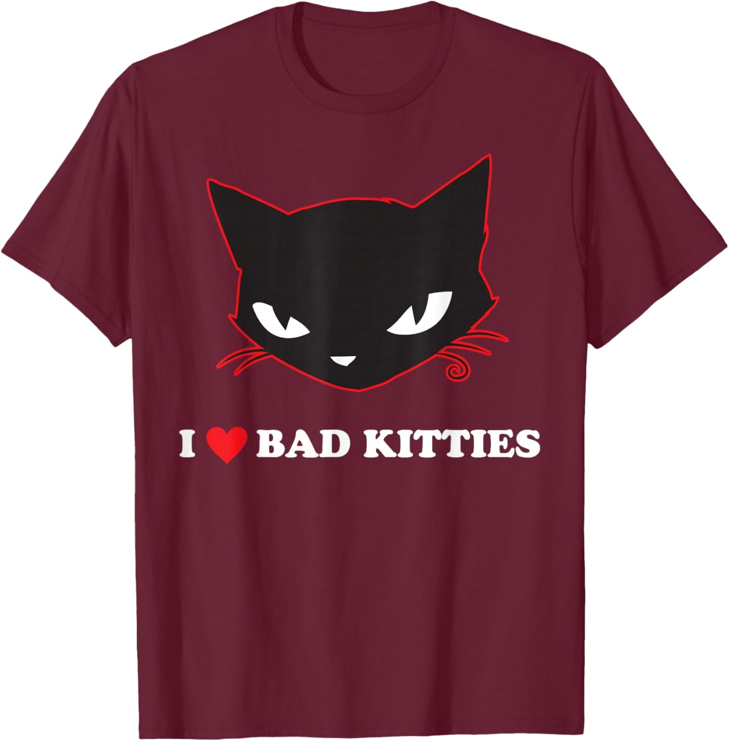 Emily The Strange I Heart Bad Kitties T-Shirt - T-Shirt | Maroon