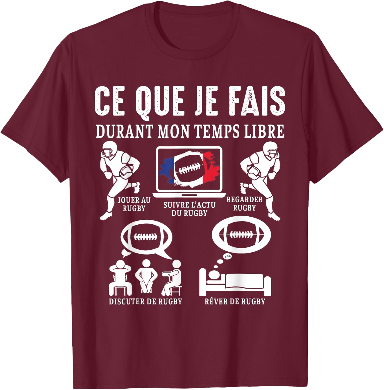 Rugby what I do rugby fan Rugby player france Funny , Black, S T-Shirt - T-Shirt | Maroon