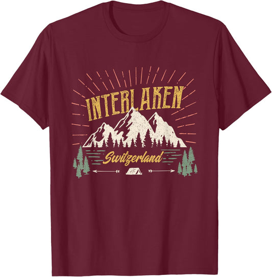 Vintage Interlaken Switzerland Outdoor Graphic T-Shirt - T-Shirt | Maroon