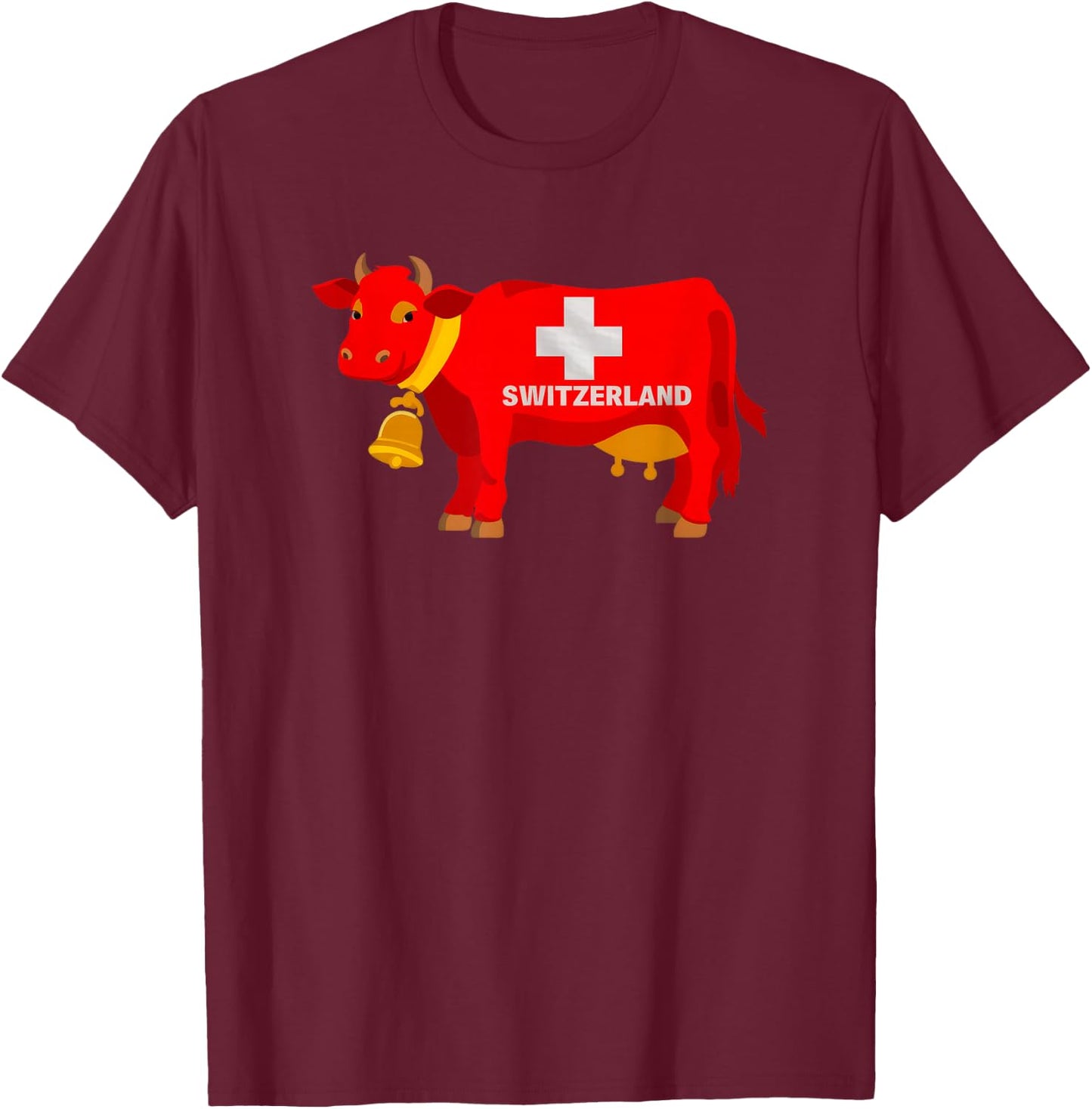 Swiss Cow Flag Switzerland Sweet Swiss Alps T-Shirt - T-Shirt | Maroon