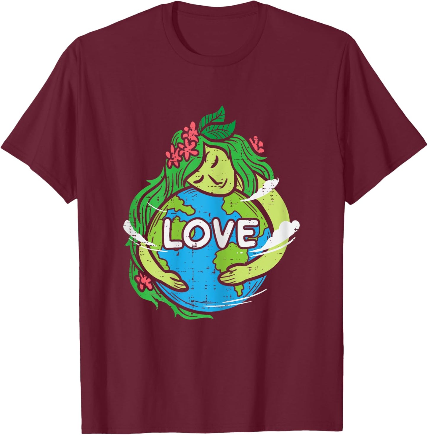 Love Mother Earth Planet Hug Nature Environment Earth Day T-Shirt - T-Shirt | Maroon