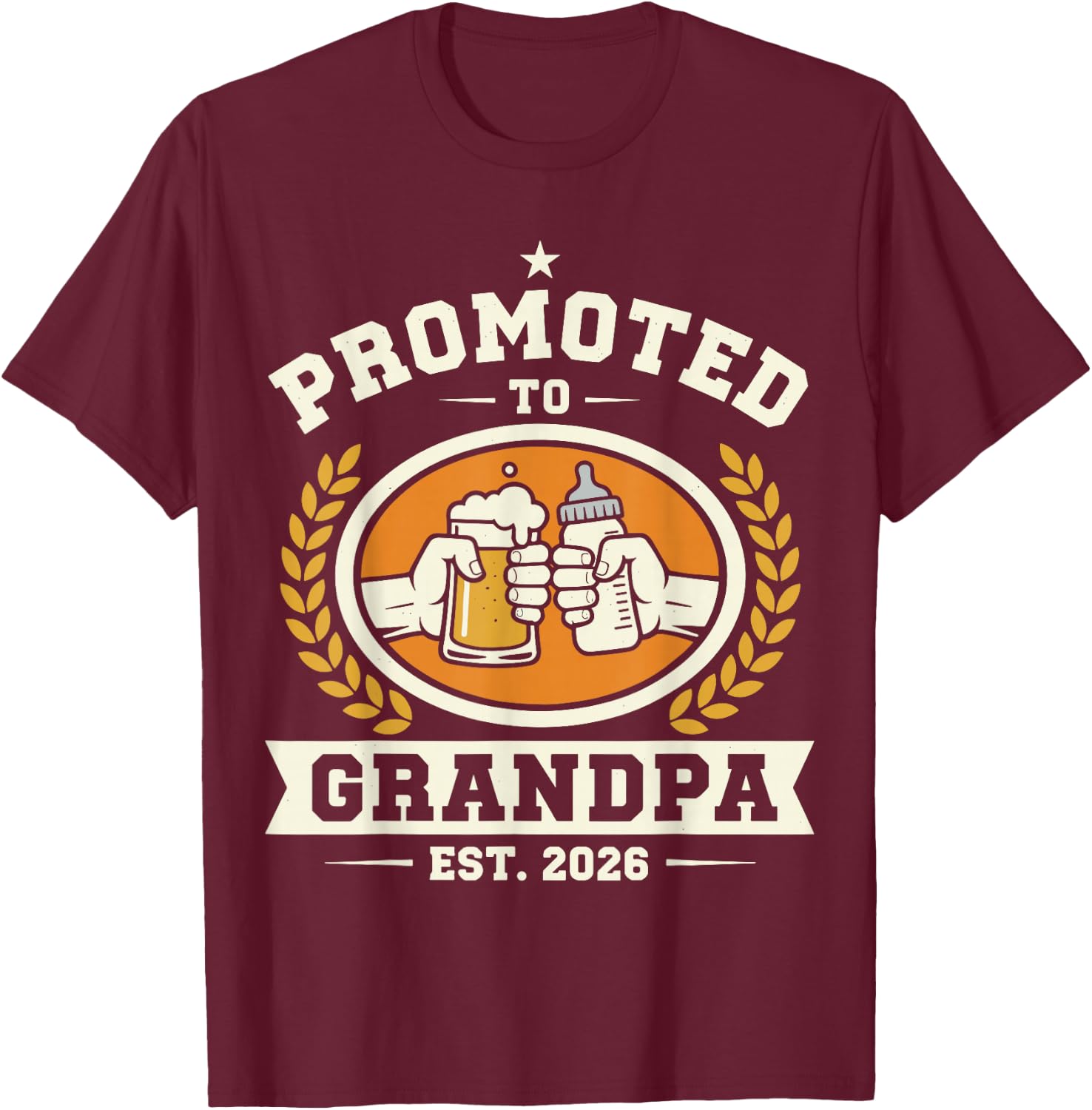Promoted to Grandpa Est 2026 Baby Announcement T-Shirt - T-Shirt | Maroon