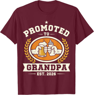 Promoted to Grandpa Est 2026 Baby Announcement T-Shirt - T-Shirt | Maroon