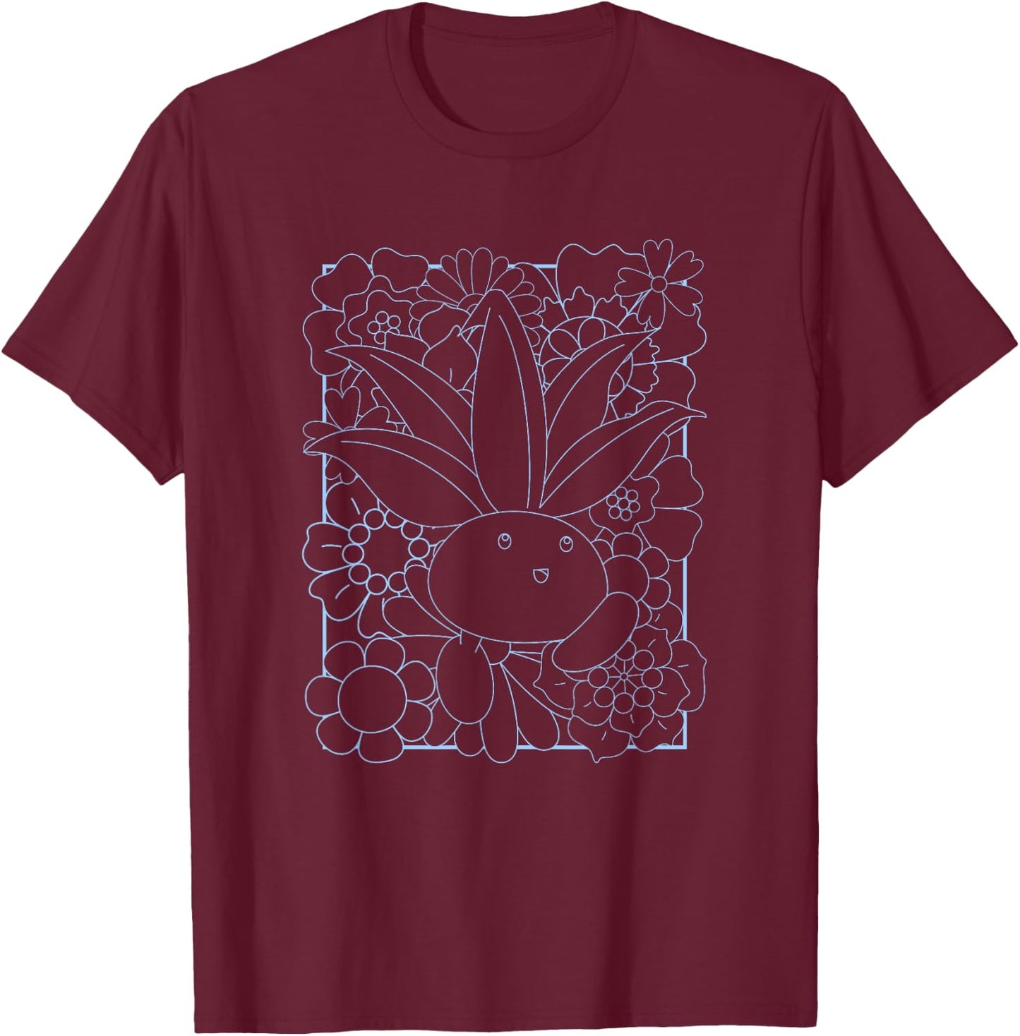 Pokémon Cute Oddish Outline Floral Framed Portrait T-Shirt - T-Shirt | Maroon
