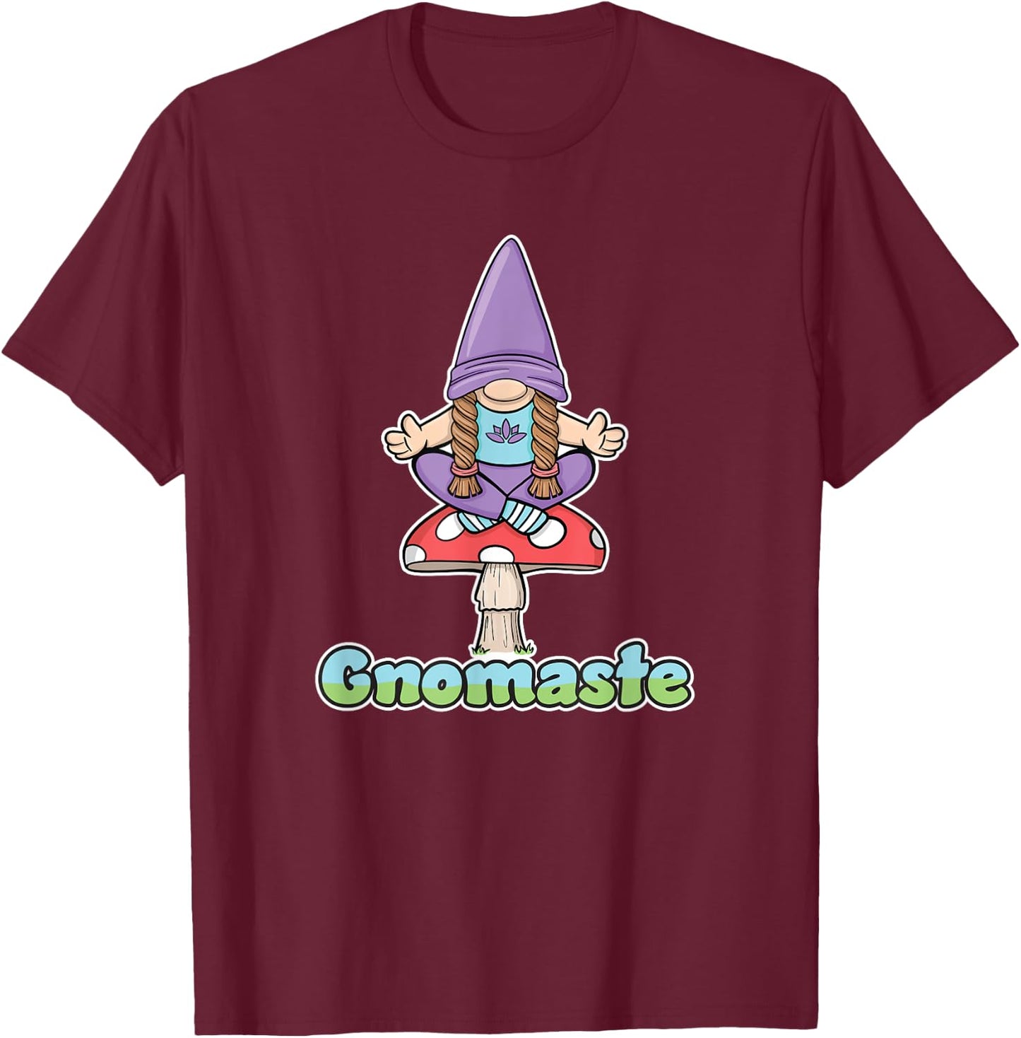 Gnomaste Yoga Meditating Gnome On Toadstool Mushroom Workout T-Shirt - T-Shirt | Maroon