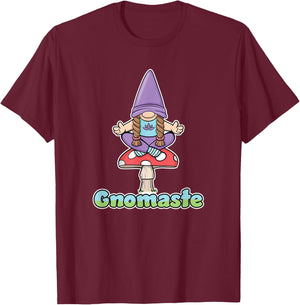 Gnomaste Yoga Meditating Gnome On Toadstool Mushroom Workout T-Shirt - T-Shirt | Maroon