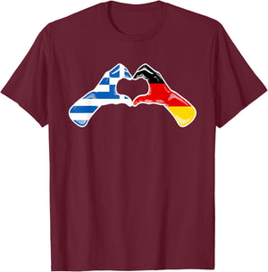 Griechenland Deutschland Flagge - Griechisches Deutsches Herz T-Shirt - T-Shirt | Maroon
