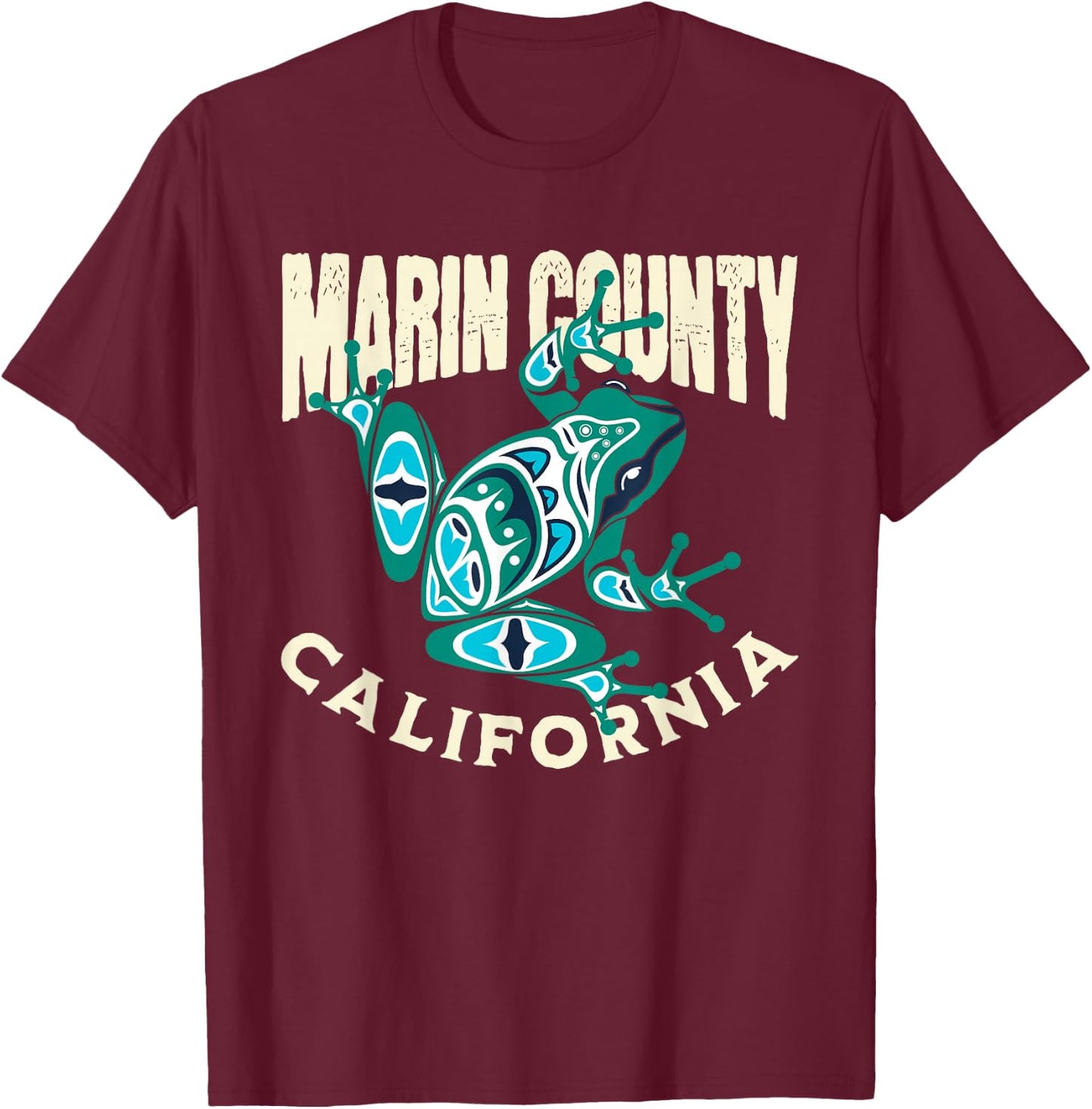 Marin County California Frog Totem Pacific Northwest Native T-Shirt - T-Shirt | Maroon