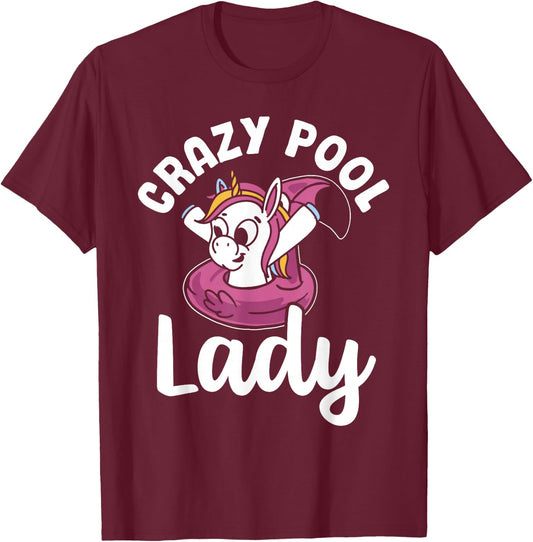 Pool Women Unicorn Girls Swimming Crazy Pool Lady T-Shirt - T-Shirt | Maroon