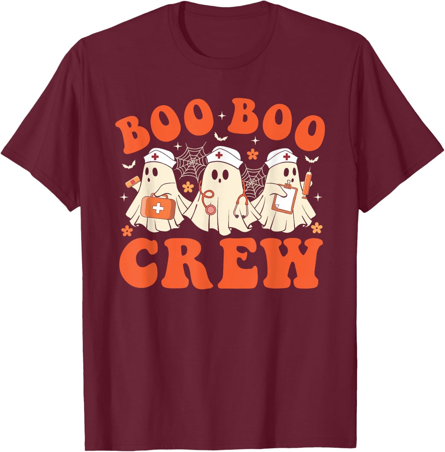 Boo Boo Crew Nurse Ghost Scrub Top Nursing Halloween Costume T-Shirt - T-Shirt | Maroon