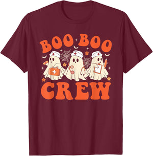 Boo Boo Crew Nurse Ghost Scrub Top Nursing Halloween Costume T-Shirt - T-Shirt | Maroon