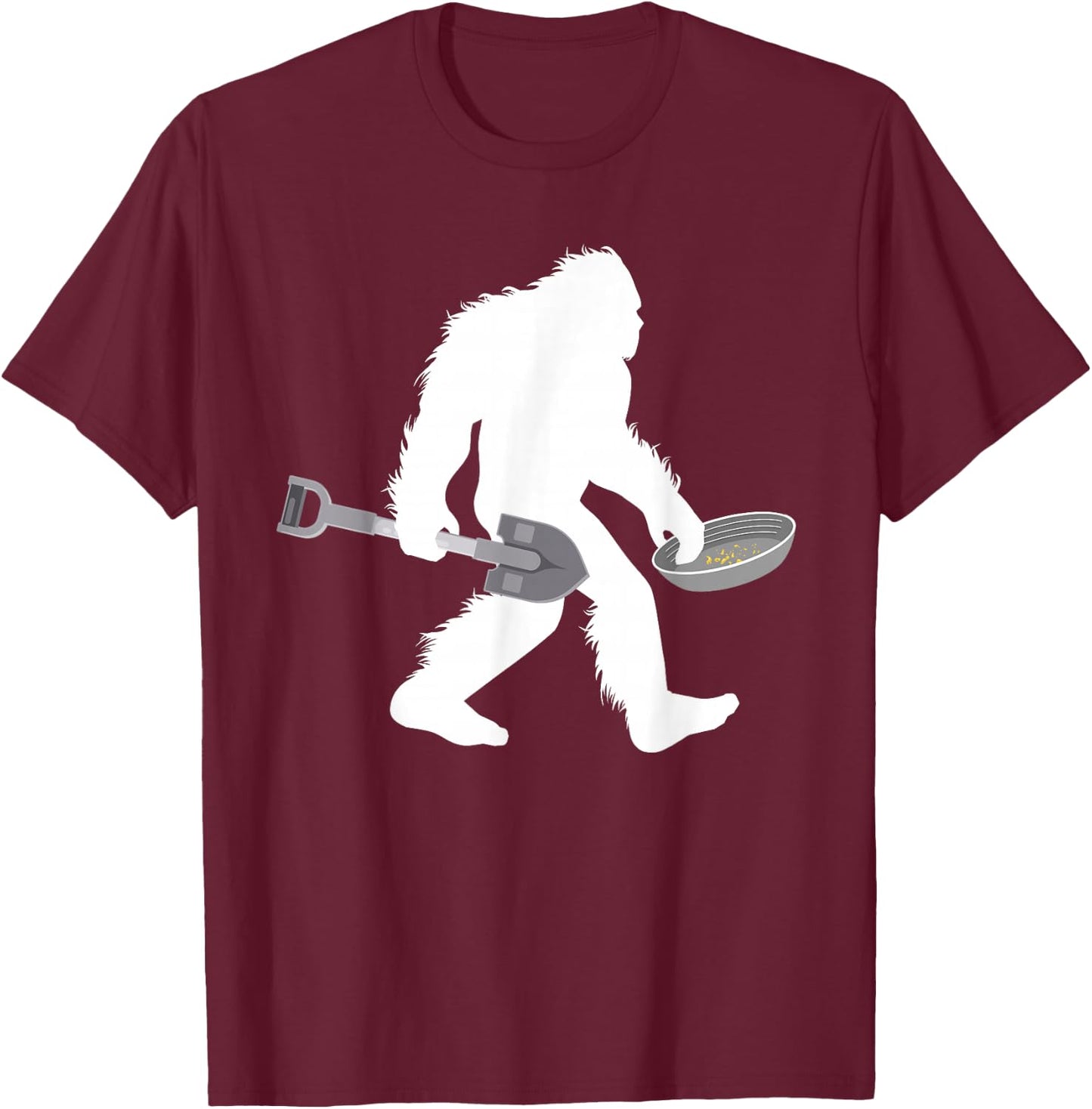 Gold Panning Bigfoot Miner with Shovel Sasquatch Prospecting T-Shirt - T-Shirt | Maroon