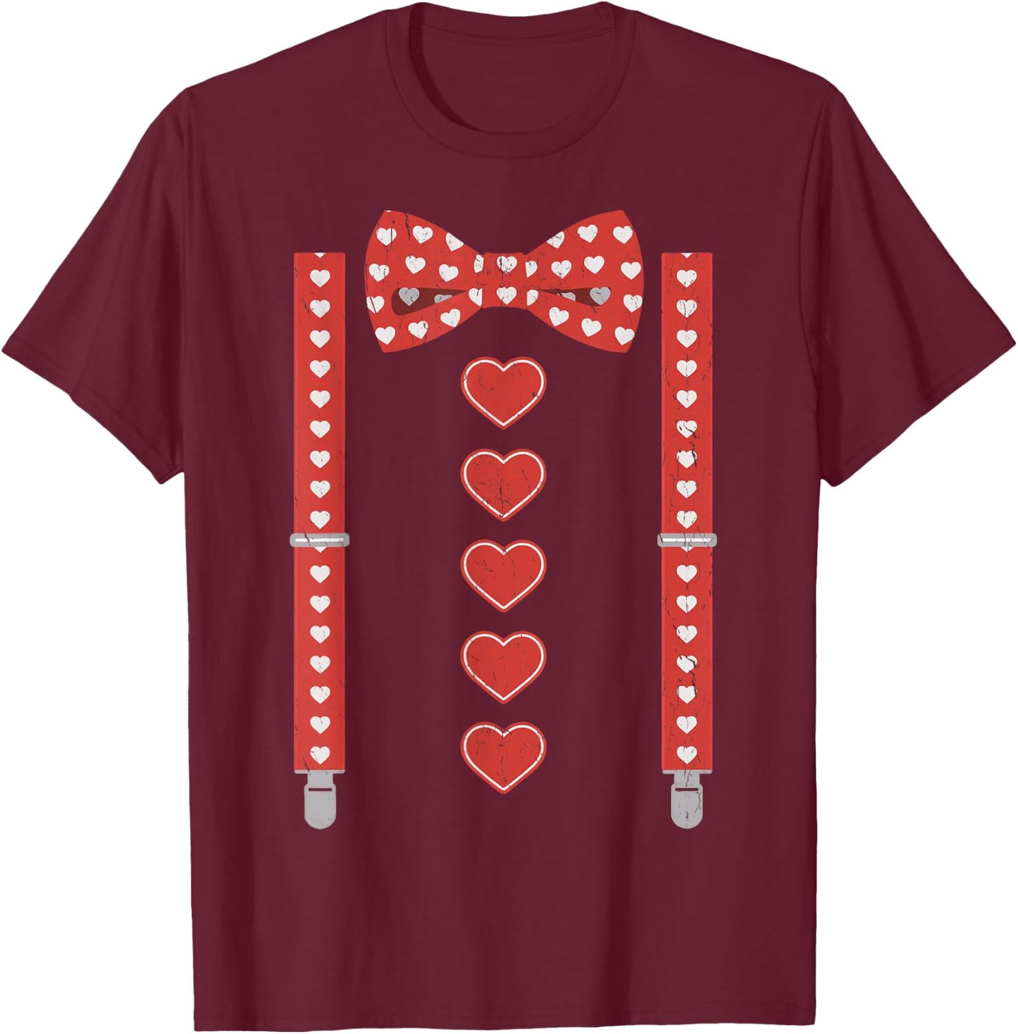 Valentines Day Bow Tie and Suspenders T-Shirt - T-Shirt | Maroon