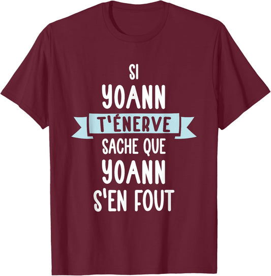 Gift Man Humour Name Personalized Yoann , Black, S T-Shirt - T-Shirt | Maroon